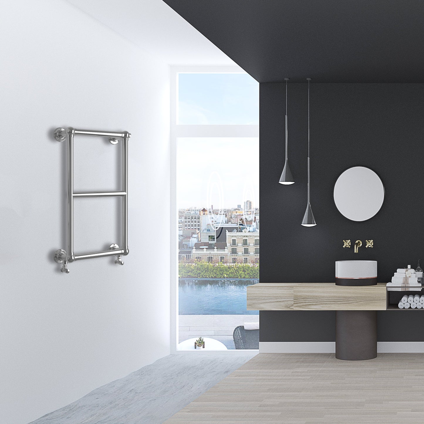 700x400mm Victorian Chrome Heated Towel Rail 3-Bar Bathroom Radiator