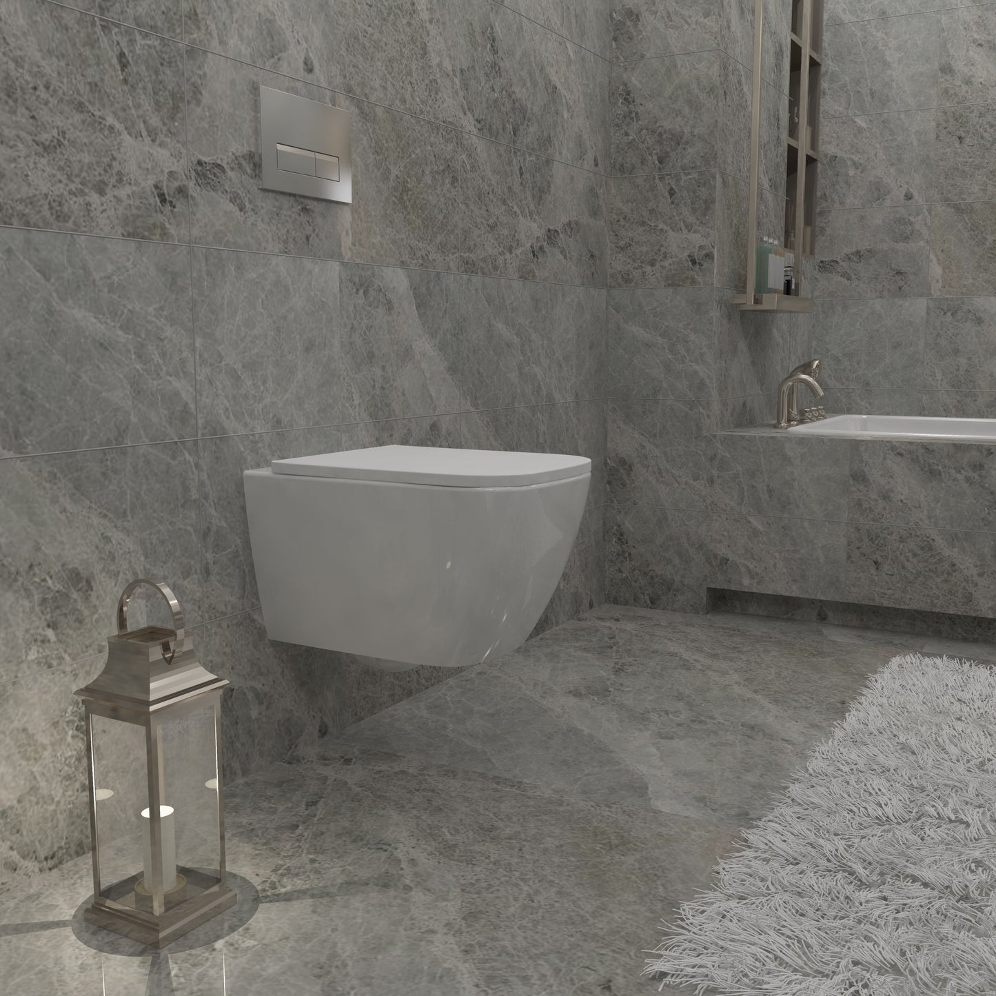 SKY Rimless Wall Hung Toilet UF Soft Close Seat Square WC Pan