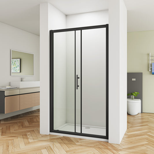 Matt Black Sliding Shower Enclosure Walk In Cubicle Easyclean Glass