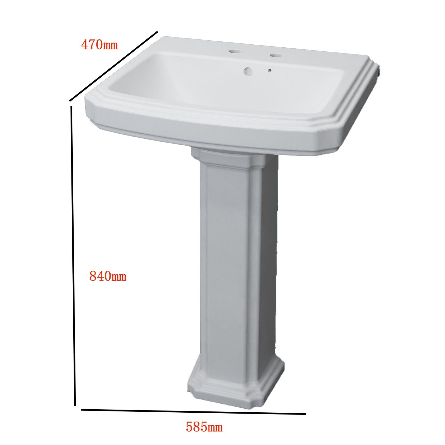 SKY BATHROOM Basin Sink Pedestal Full Floorstanding -2 Tap Hole