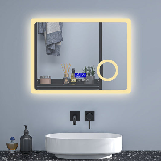 SKY bathroom Bluetooth Speaker Anti Fog 3x Magnifying 6000K Cool White Light + 2700K Warm Lights LED Bathroom Mirrors