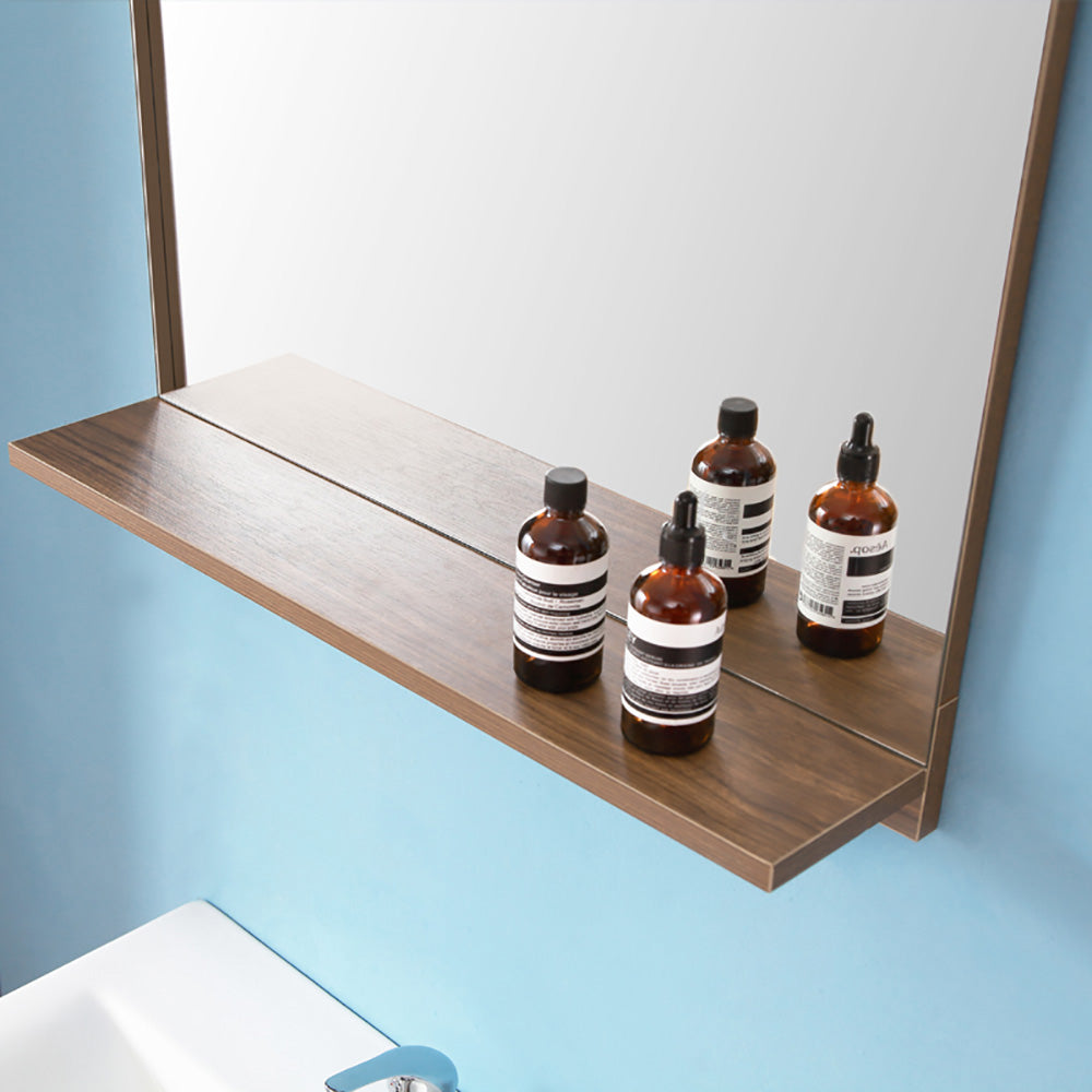 Brown Bathroom Mirror with Shelf, Wall Mounted Bathroom Mirrors, Hanging Mirror