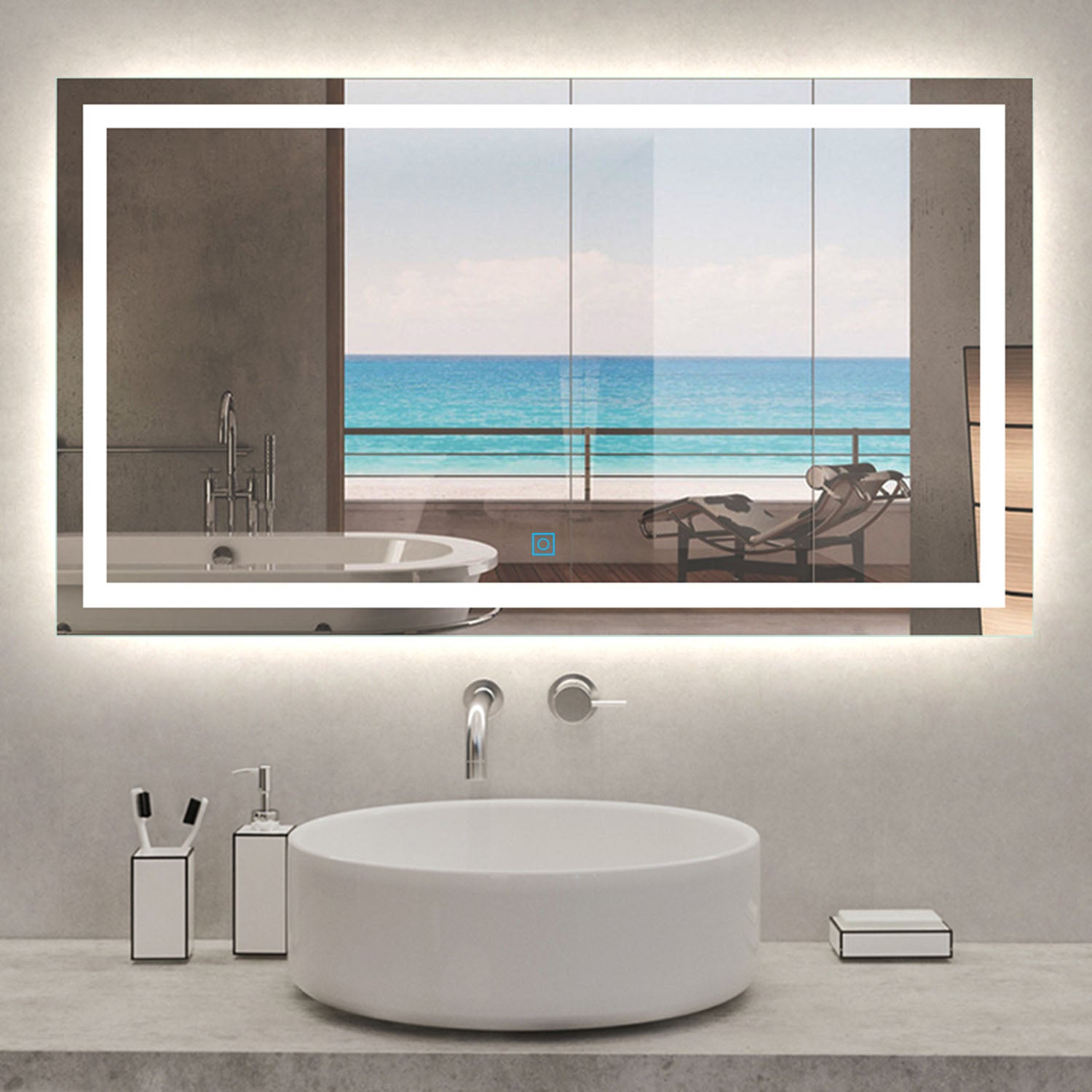 Bathroom Mirror with LED Lights, Anti Fog Touch Switch Vertical or