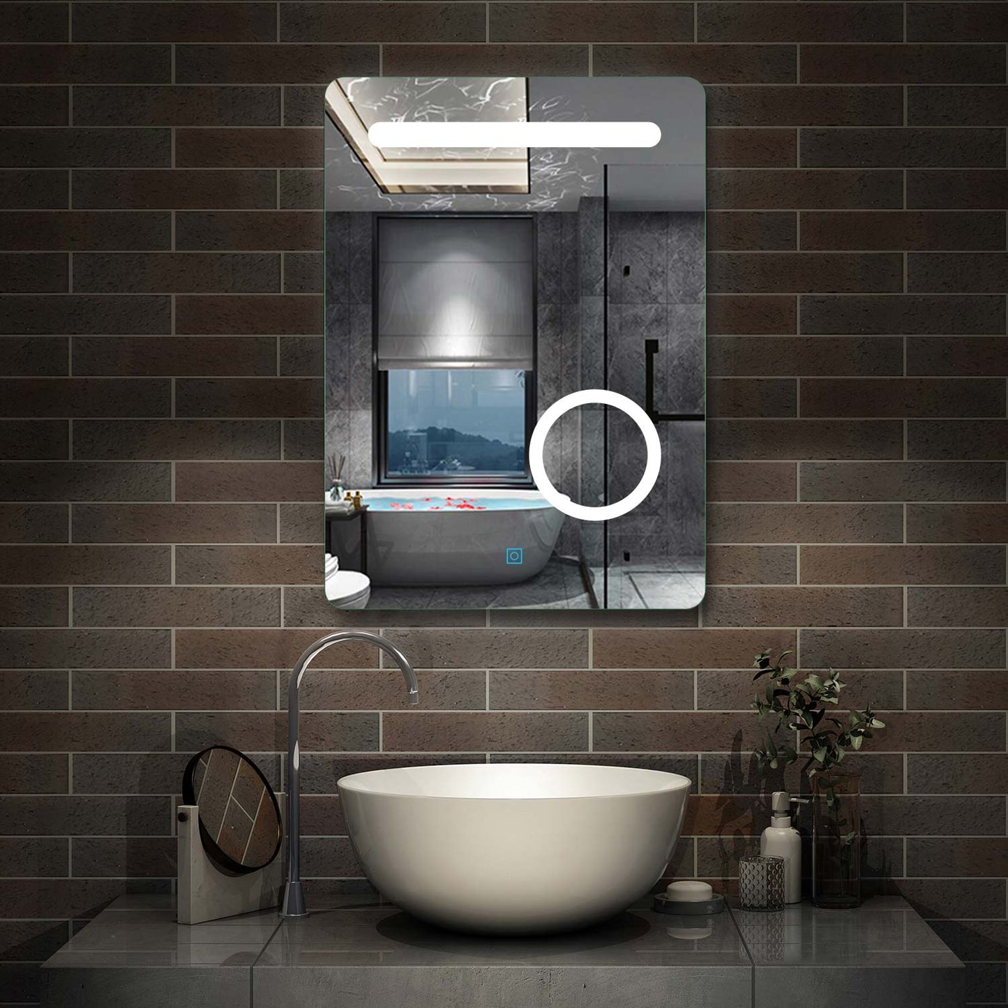Bathroom Mirror with LED Lights, Magnifier, Demister Pad, Touch Switch Illuminated Mirror 500x700mm