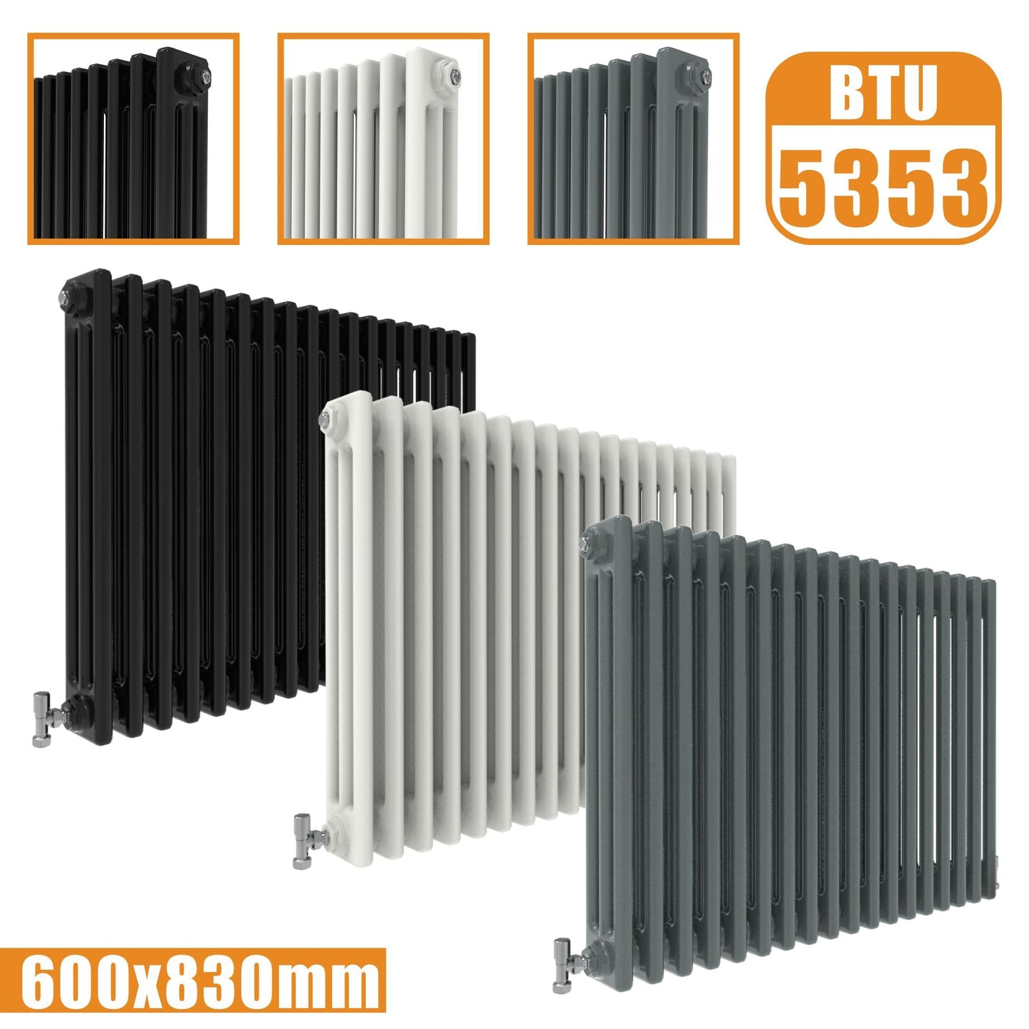 3Column Traditional Cast Iron Style radiator Horizontal 600x830 White Anthracite Vintage SKY Rads