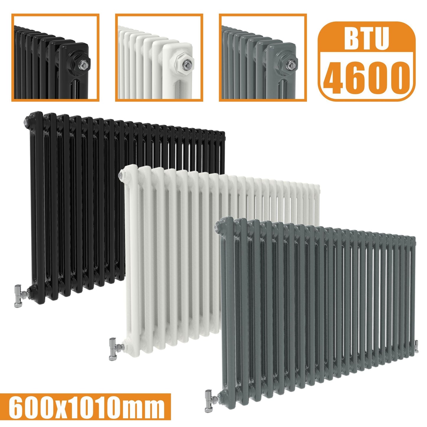 2Column Traditional Cast Iron Style radiator Horizontal 600x1010 White Anthracite Vintage SKY Rads