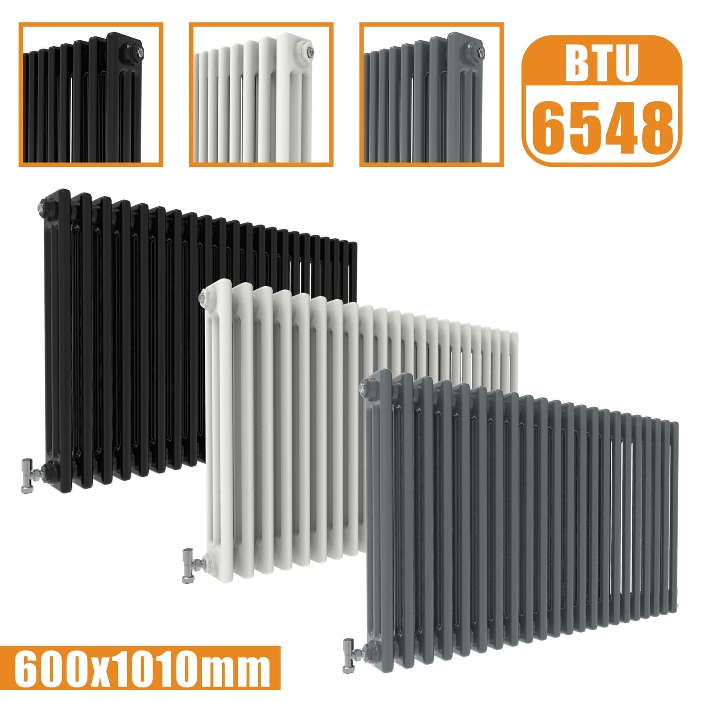 3Column Traditional Cast Iron Style radiator Horizontal 600x1010 White Anthracite Vintage SKY Rads