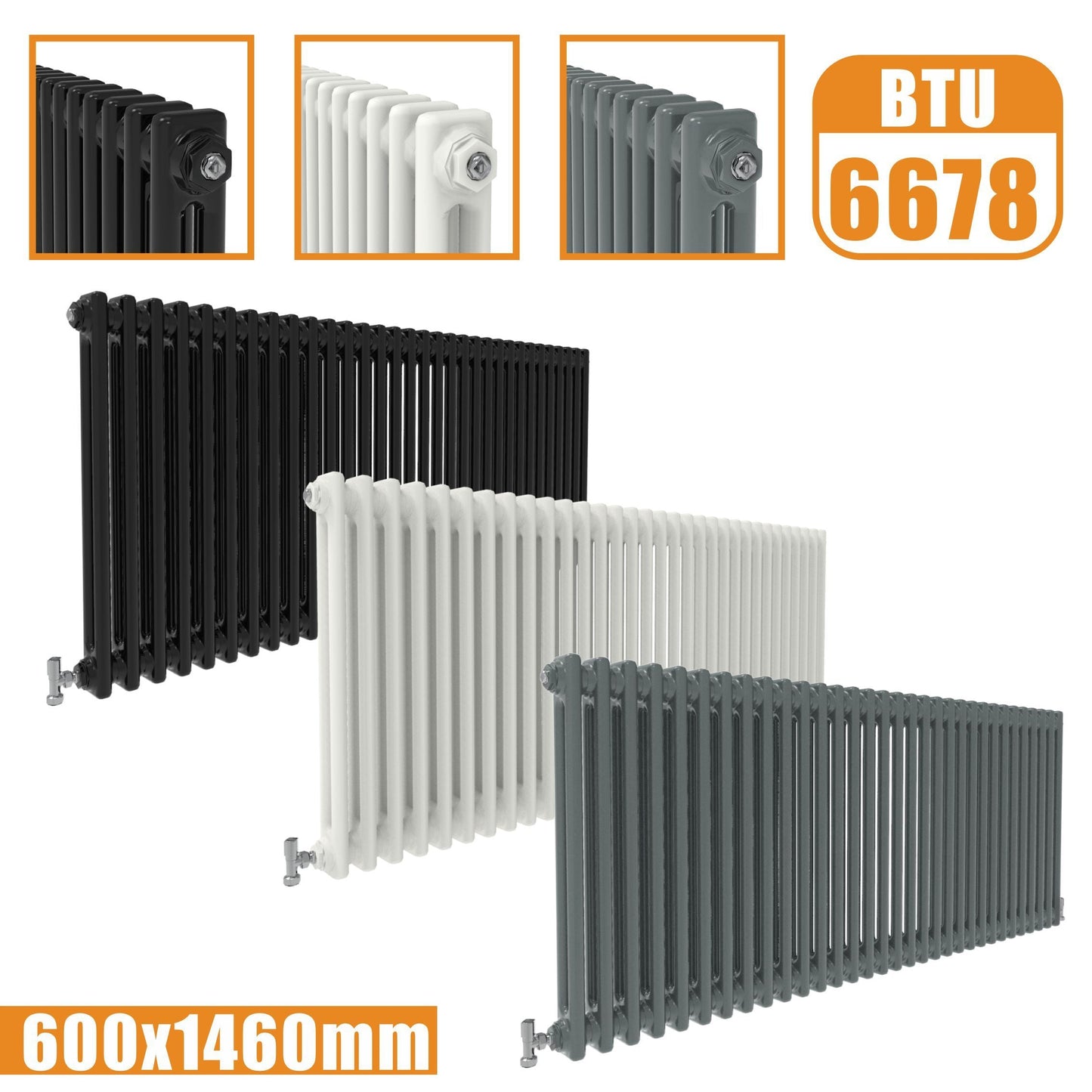 2Column Traditional Cast Iron Style radiator Horizontal 600x1460 White Anthracite Vintage SKY Rads