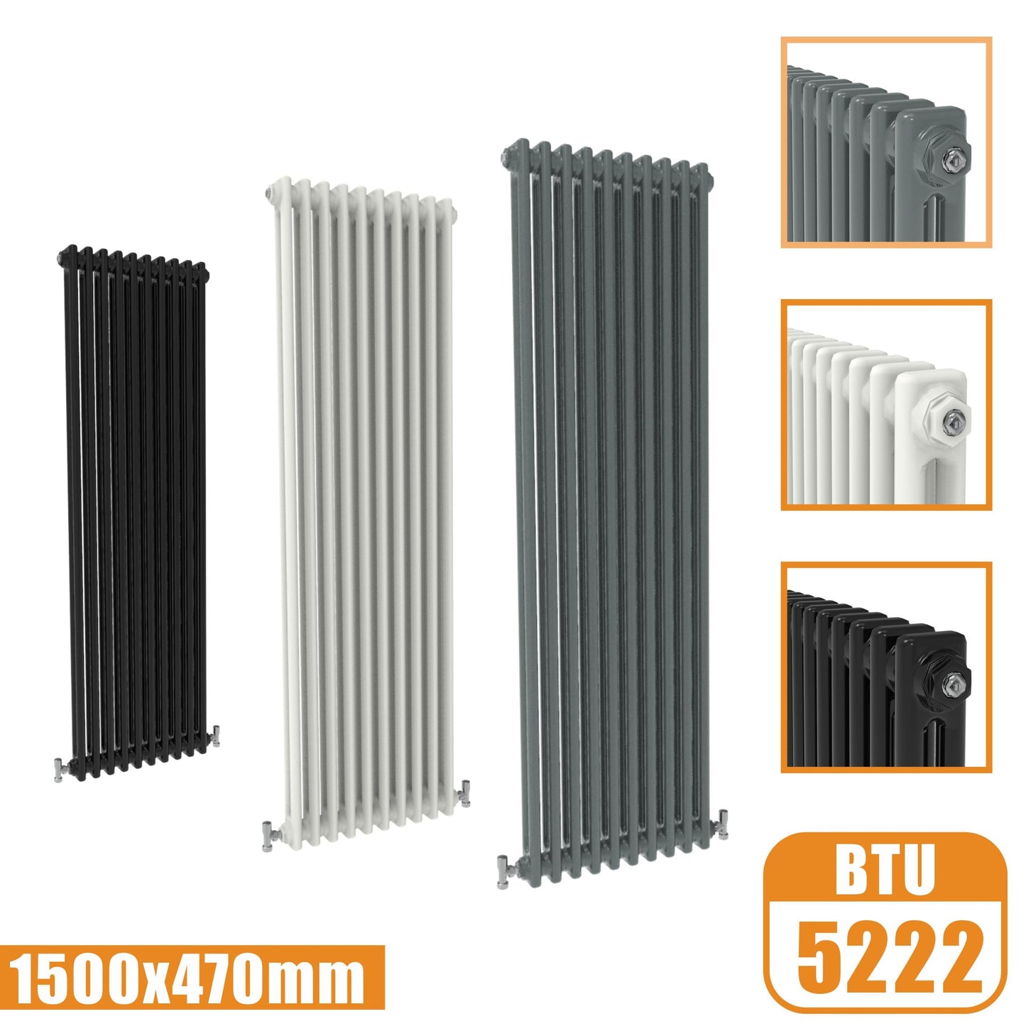 2Column Traditional Cast Iron Style 1500x470 Radiator Vertical Tall Vintage SKY Rads
