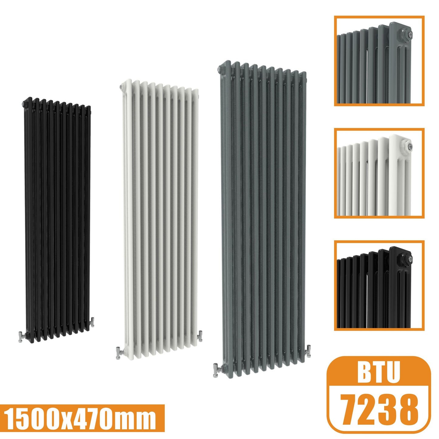 3Column Traditional Cast Iron Style 1500x470 Radiator Vertical Tall Vintage SKY Rads