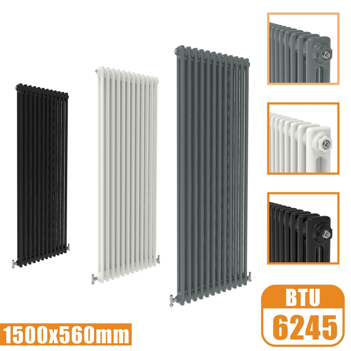 2Column Traditional Cast Iron Style 1500x560 Radiator Vertical Tall Vintage SKY Rads