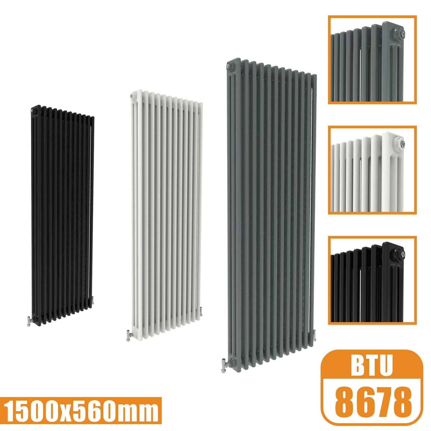3Column Traditional Cast Iron Style 1500x560 Radiator Vertical Tall Vintage SKY Rads