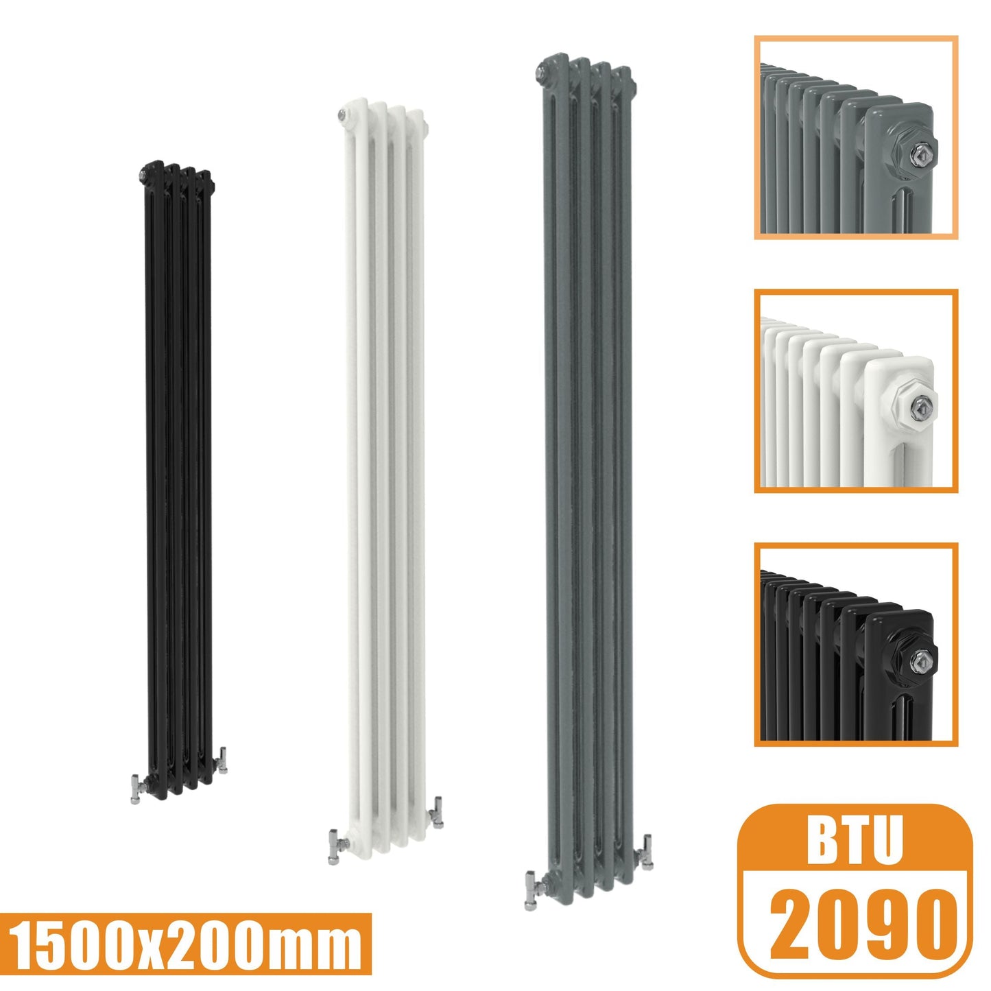 2Column Traditional Cast Iron Style 1500x200 Radiator Vertical Tall Vintage SKY Rads