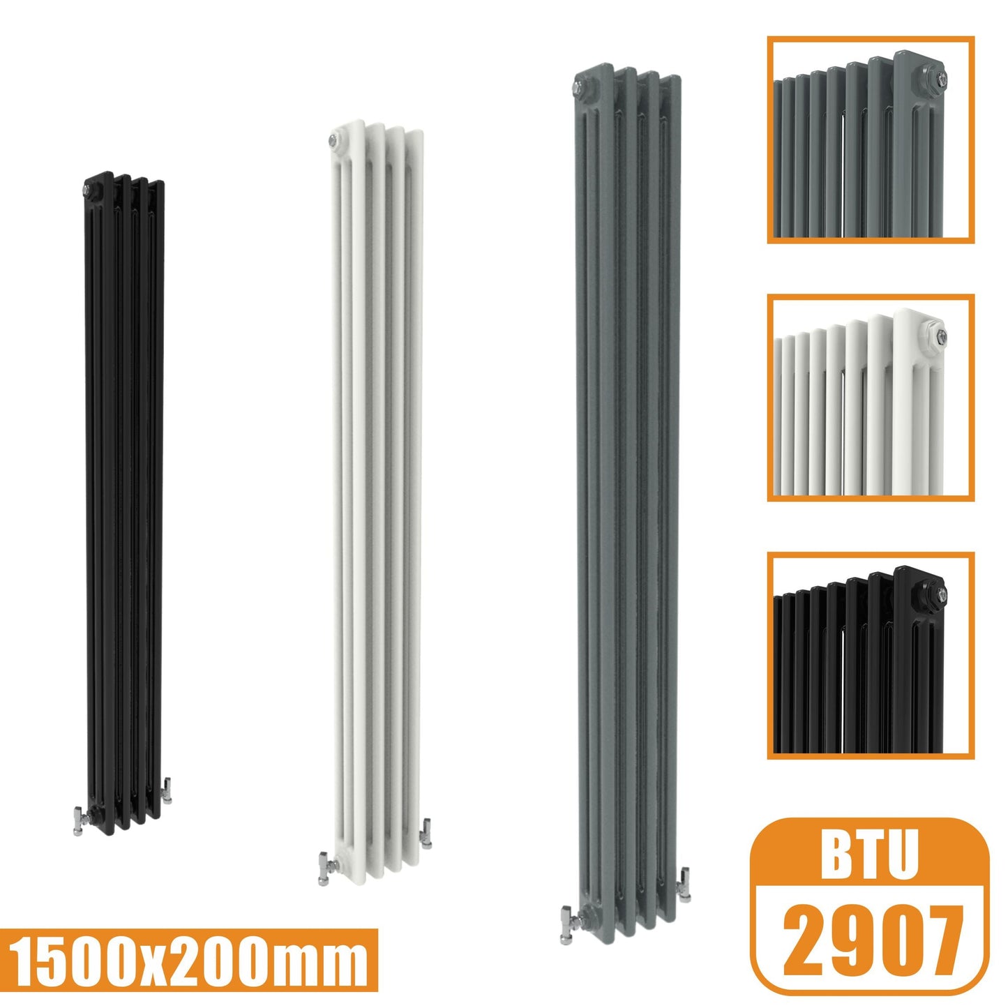 3Column Traditional Cast Iron Style 1500x200 Radiator Vertical Tall Vintage SKY Rads