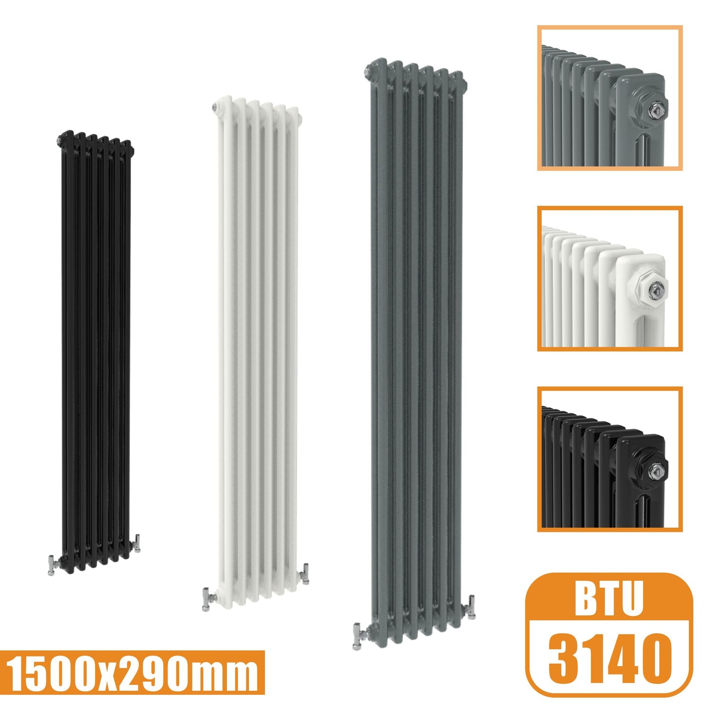 2Column Traditional Cast Iron Style 1500x290 Radiator Vertical Tall Vintage SKY Rads