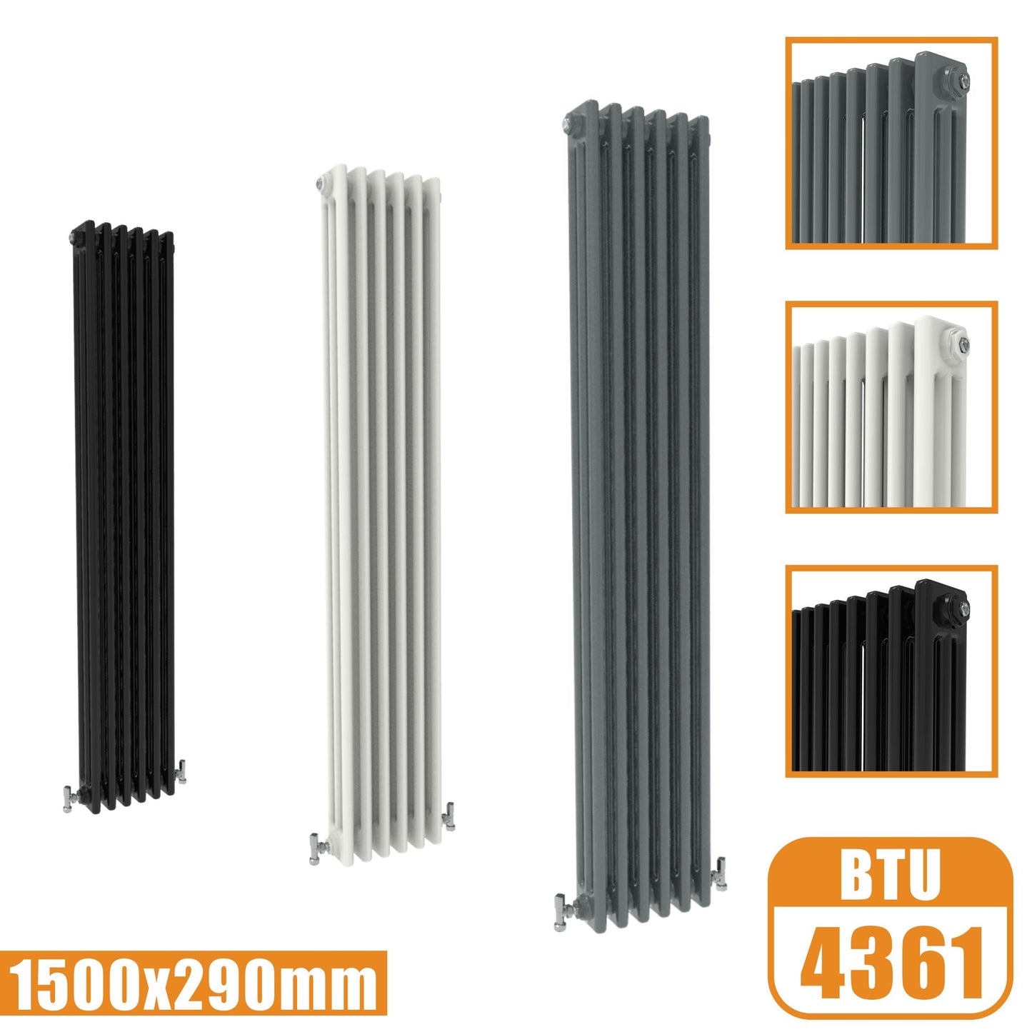 3Column Traditional Cast Iron Style 1500x290 Radiator Vertical Tall Vintage SKY Rads