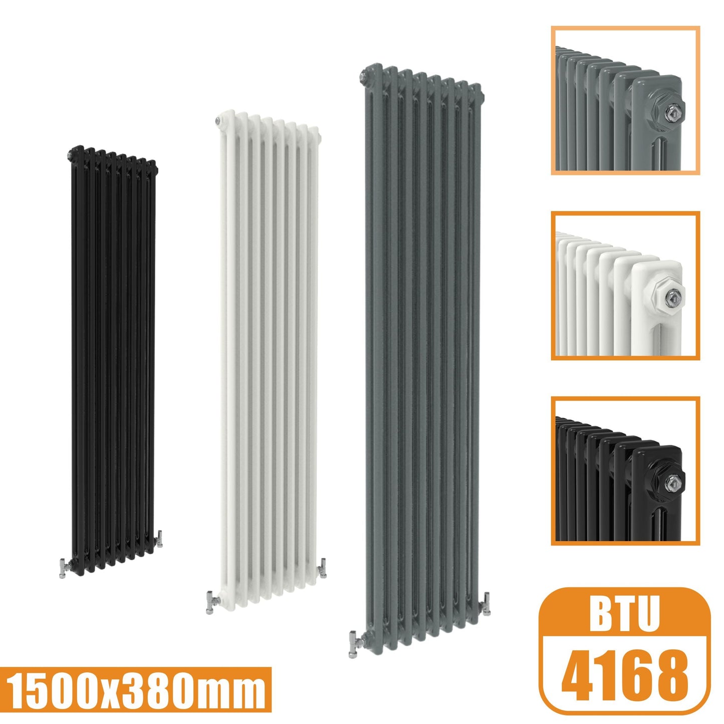 2Column Traditional Cast Iron Style 1500x380 Radiator Vertical Tall Vintage SKY Rads