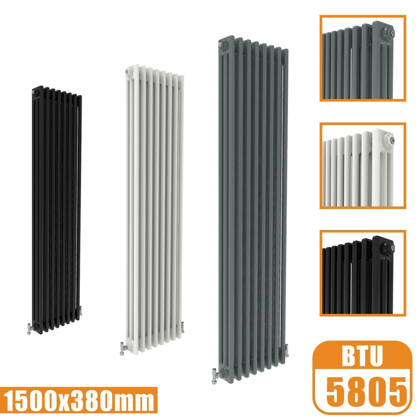 3Column Traditional Cast Iron Style 1500x380 Radiator Vertical Tall Vintage SKY Rads