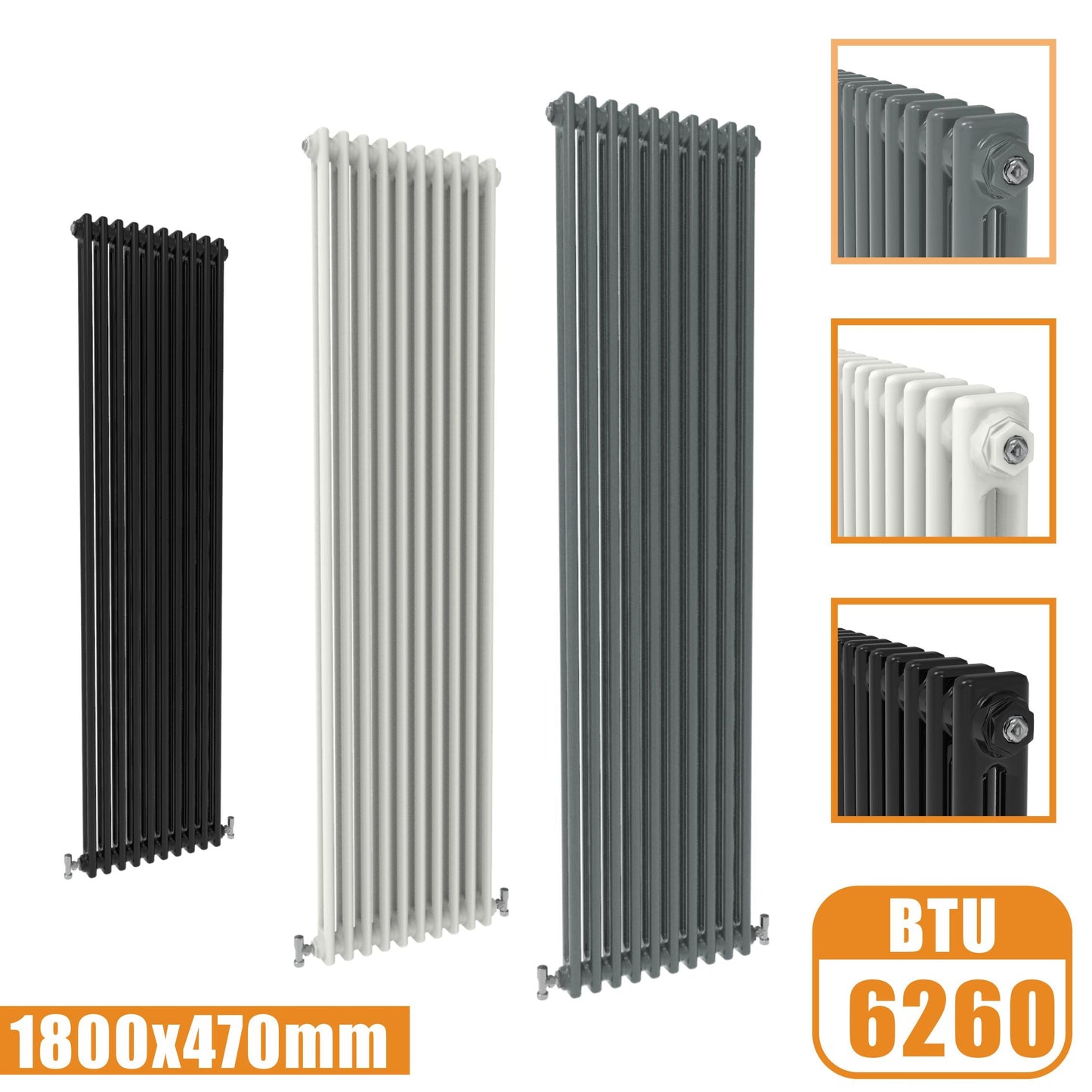 2Column Traditional Cast Iron Style 1800x470 Radiator Vertical Tall Vintage SKY Rads