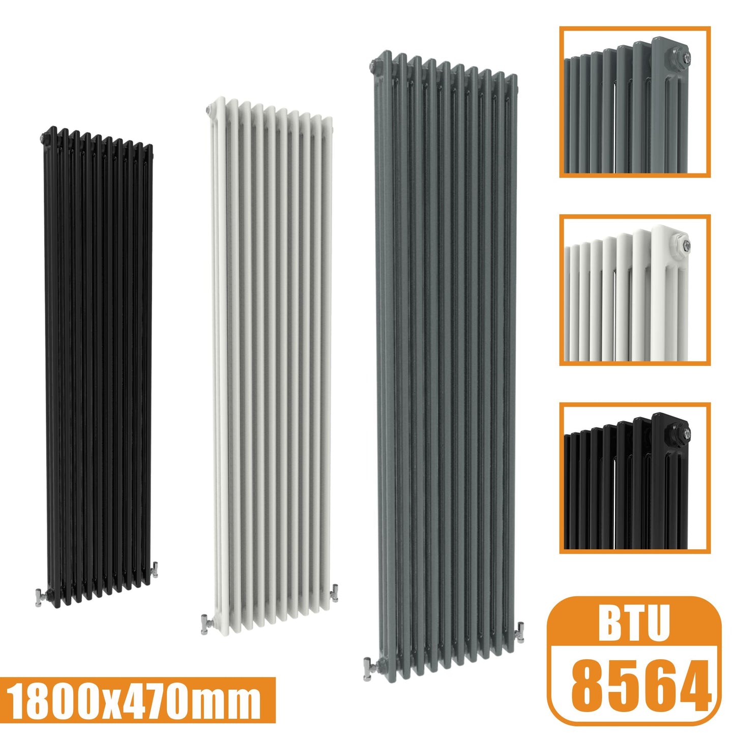 3Column Traditional Cast Iron Style 1800x470 Radiator Vertical Tall Vintage SKY Rads
