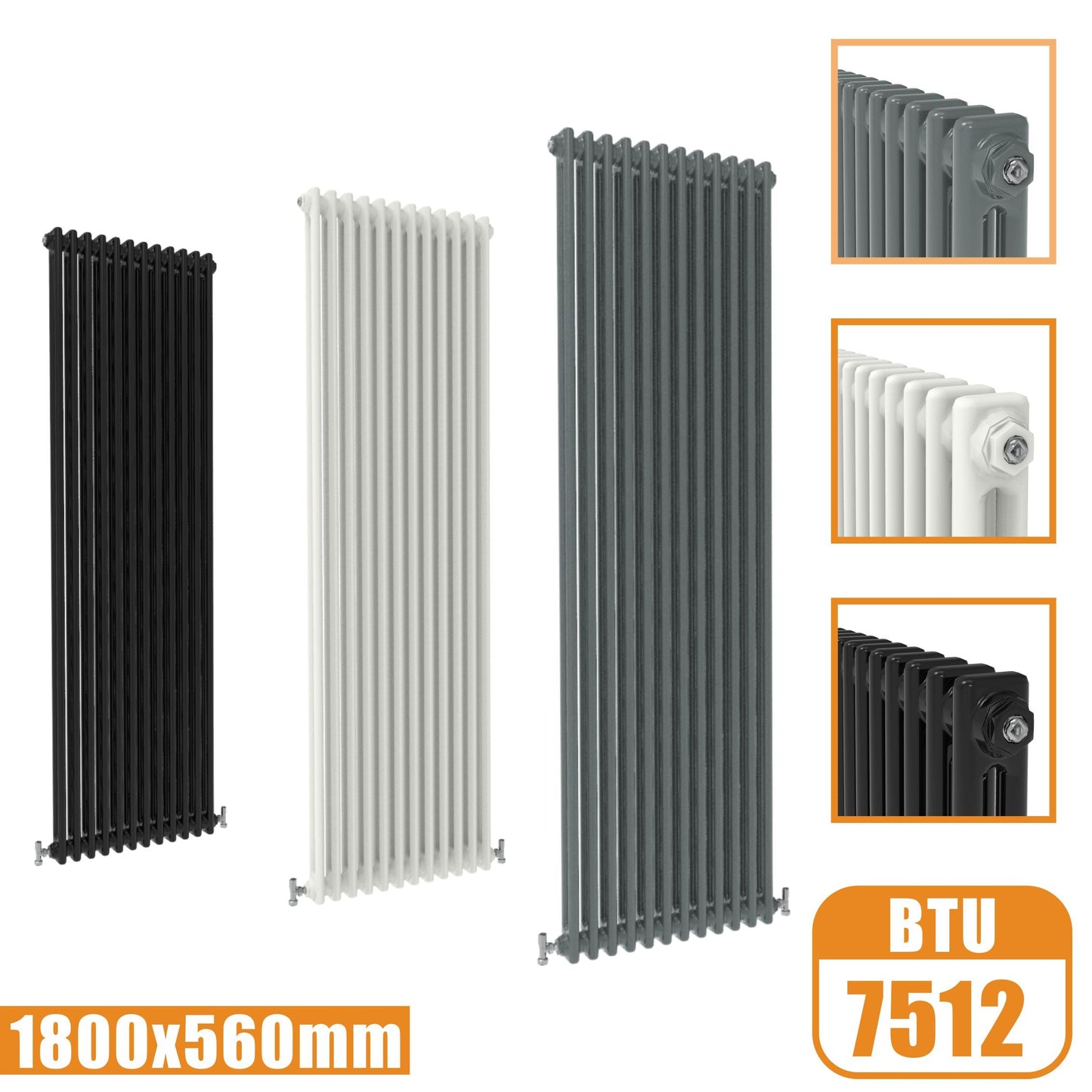 2Column Traditional Cast Iron Style 1800x560 Radiator Vertical Tall Vintage SKY Rads