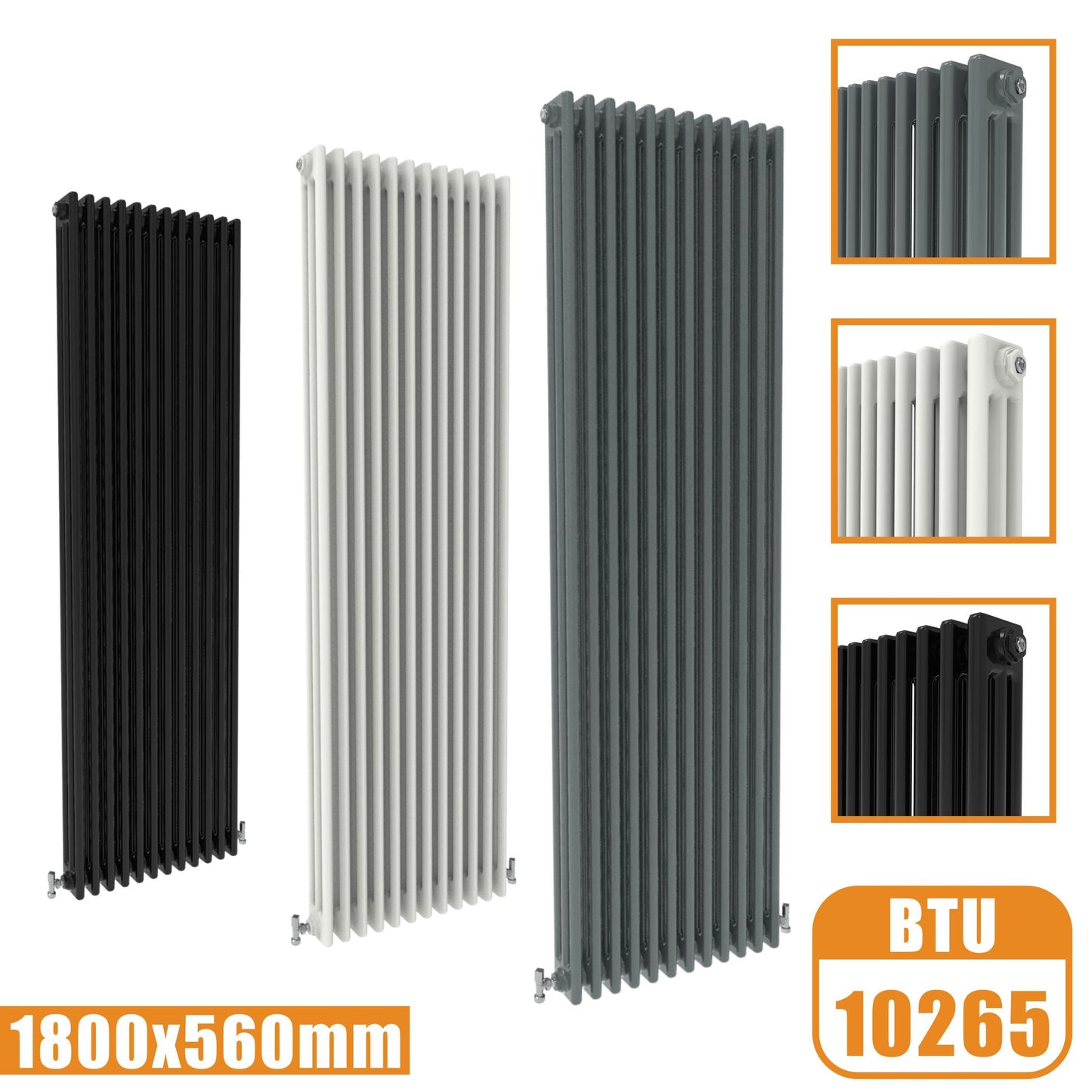 3Column Traditional Cast Iron Style 1800x560 Radiator Vertical Tall Vintage SKY Rads