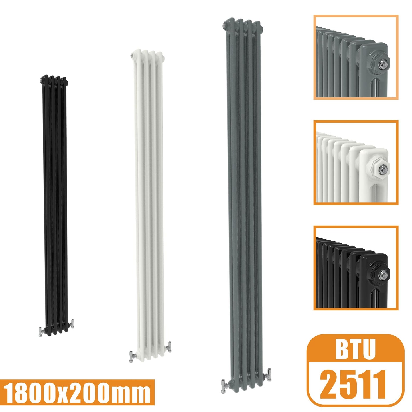 2Column Traditional Cast Iron Style 1800x200 Radiator Vertical Tall Vintage SKY Rads