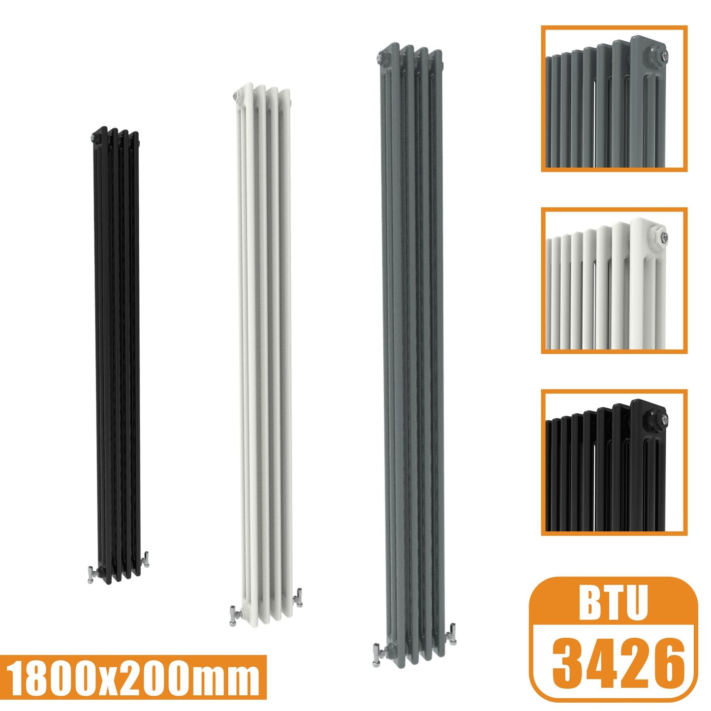 3Column Traditional Cast Iron Style 1800x200 Radiator Vertical Tall Vintage SKY Rads