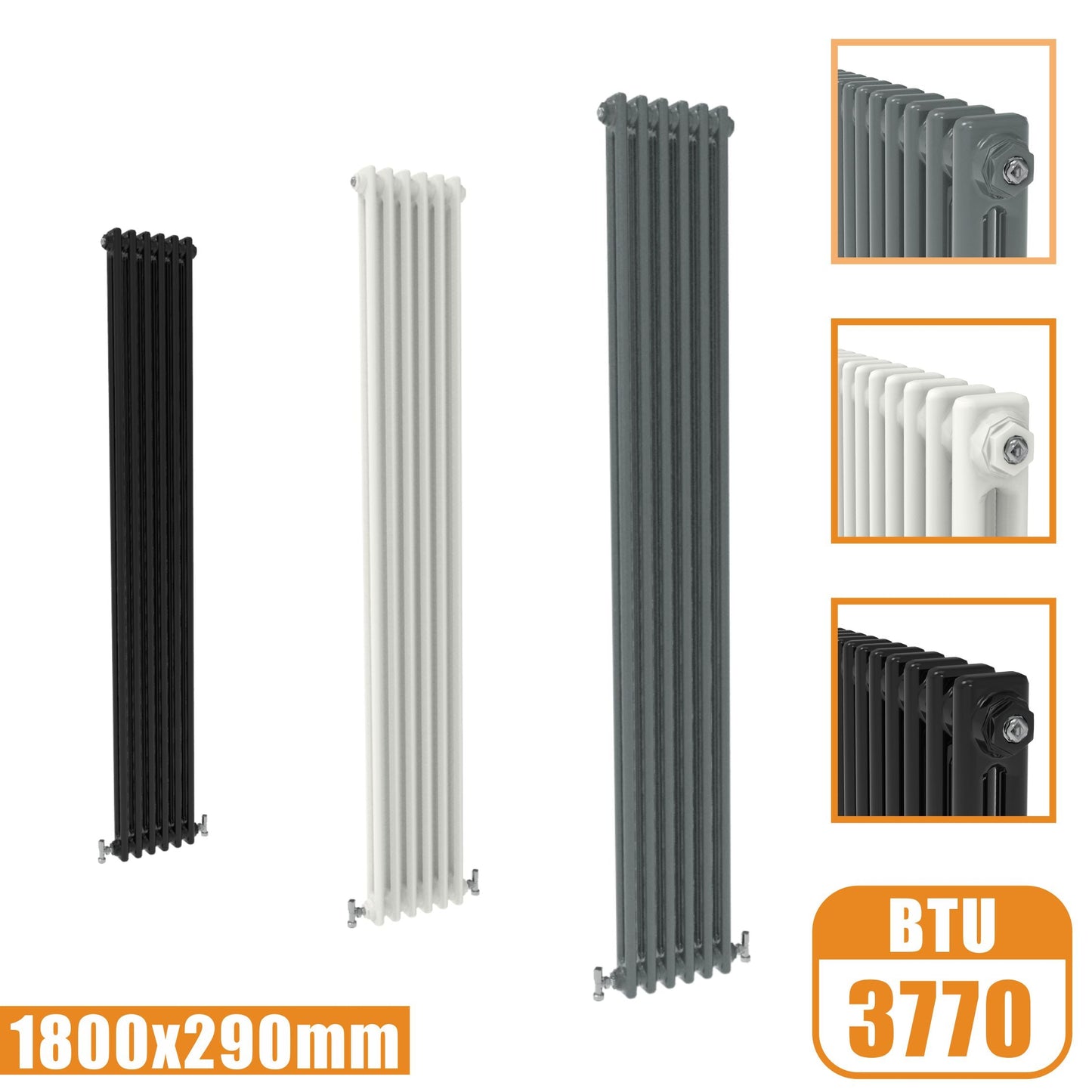 2Column Traditional Cast Iron Style 1800x290 Radiator Vertical Tall Vintage SKY Rads