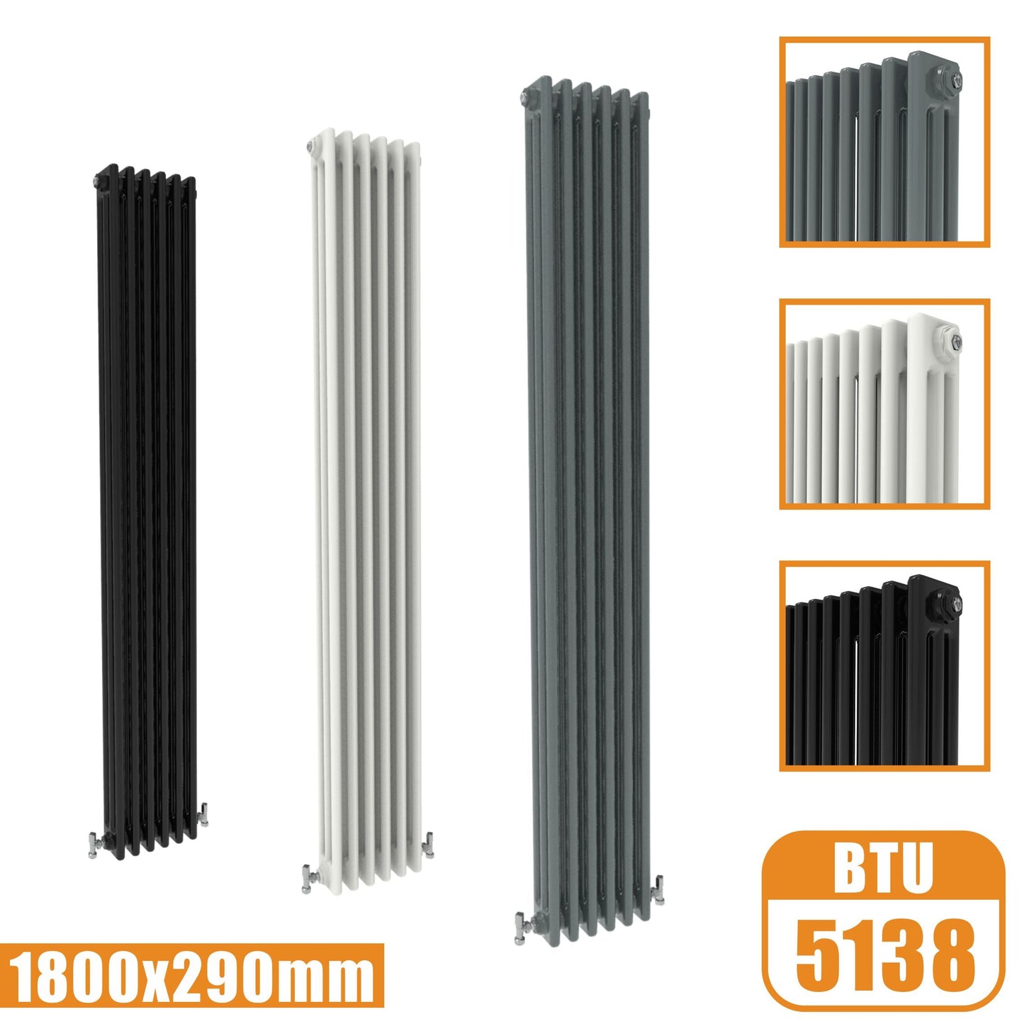 3Column Traditional Cast Iron Style 1800x290 Radiator Vertical Tall Vintage SKY Rads