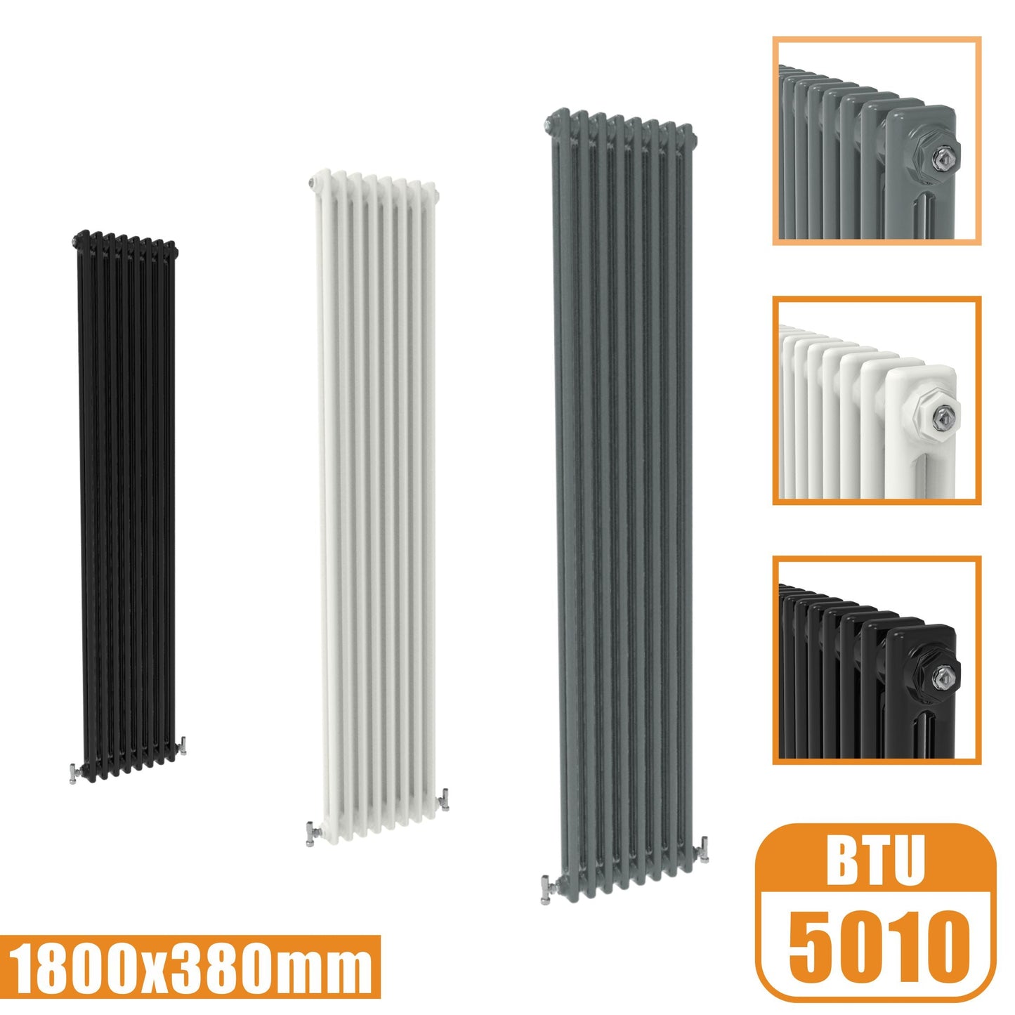 2Column Traditional Cast Iron Style 1800x380 Radiator Vertical Tall Vintage SKY Rads