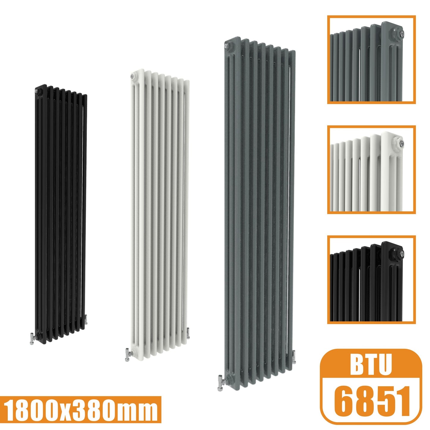 3Column Traditional Cast Iron Style 1800x380 Radiator Vertical Tall Vintage SKY Rads