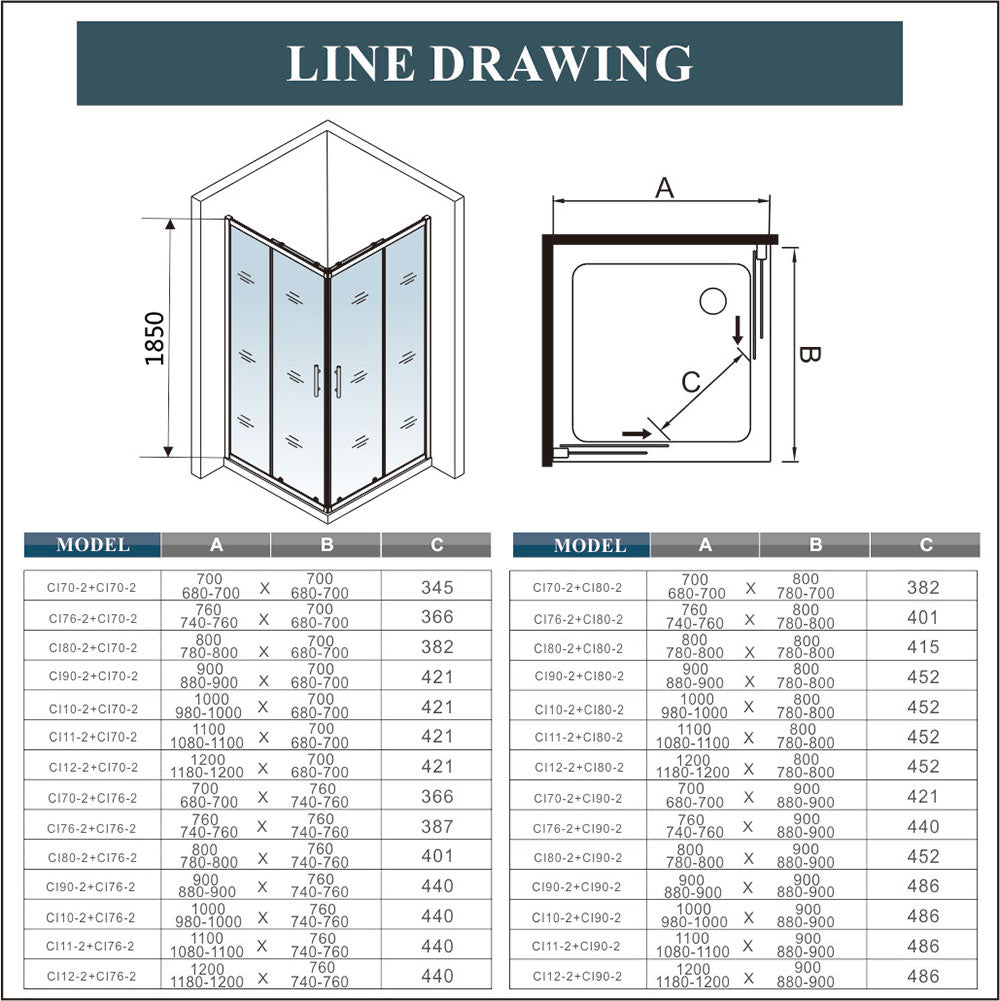 Black Equal Corner Entry Shower Sliding Enclosure , shower tray option