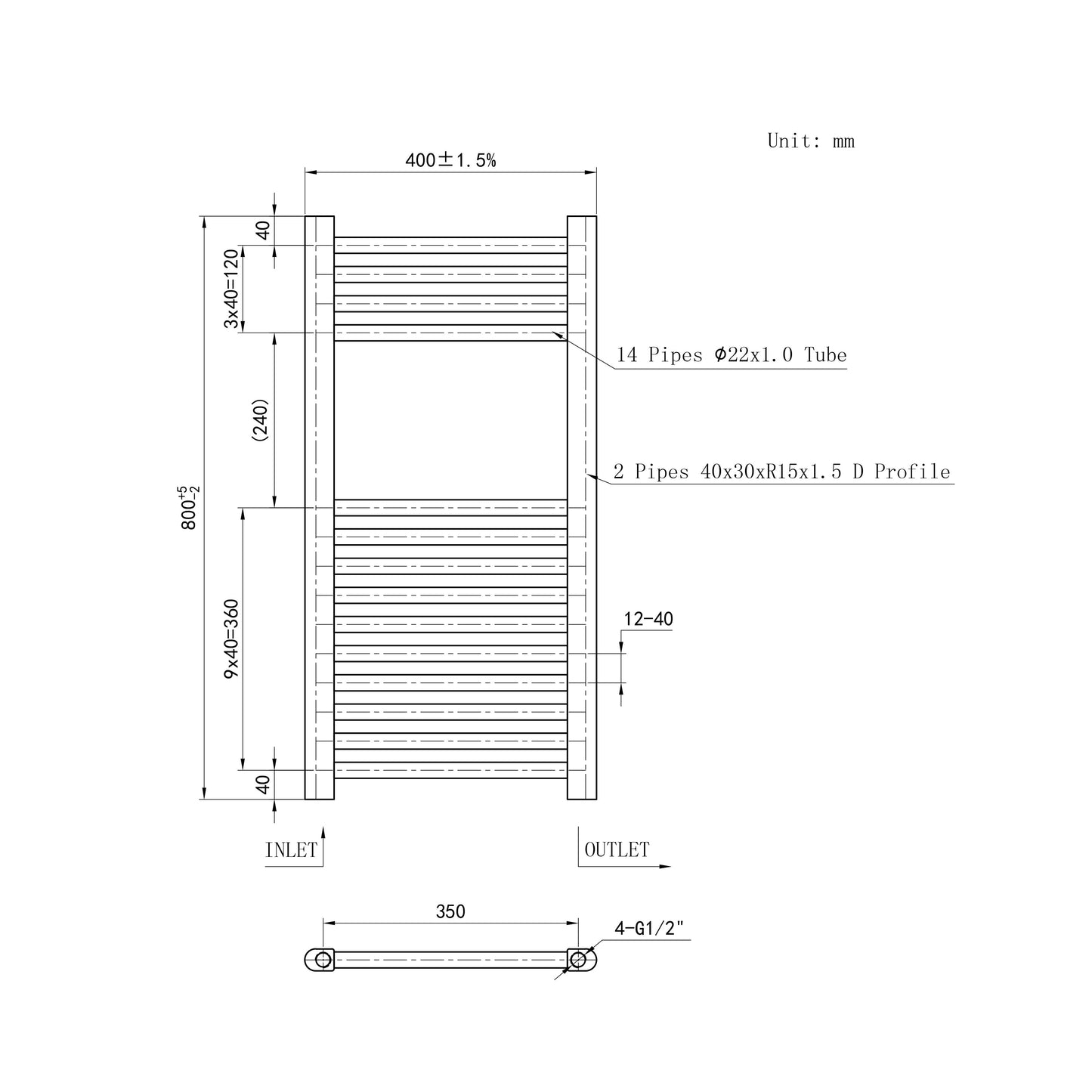 SKY Bathroom Central Heating Towel Rail Straight Design Radiator Warmer