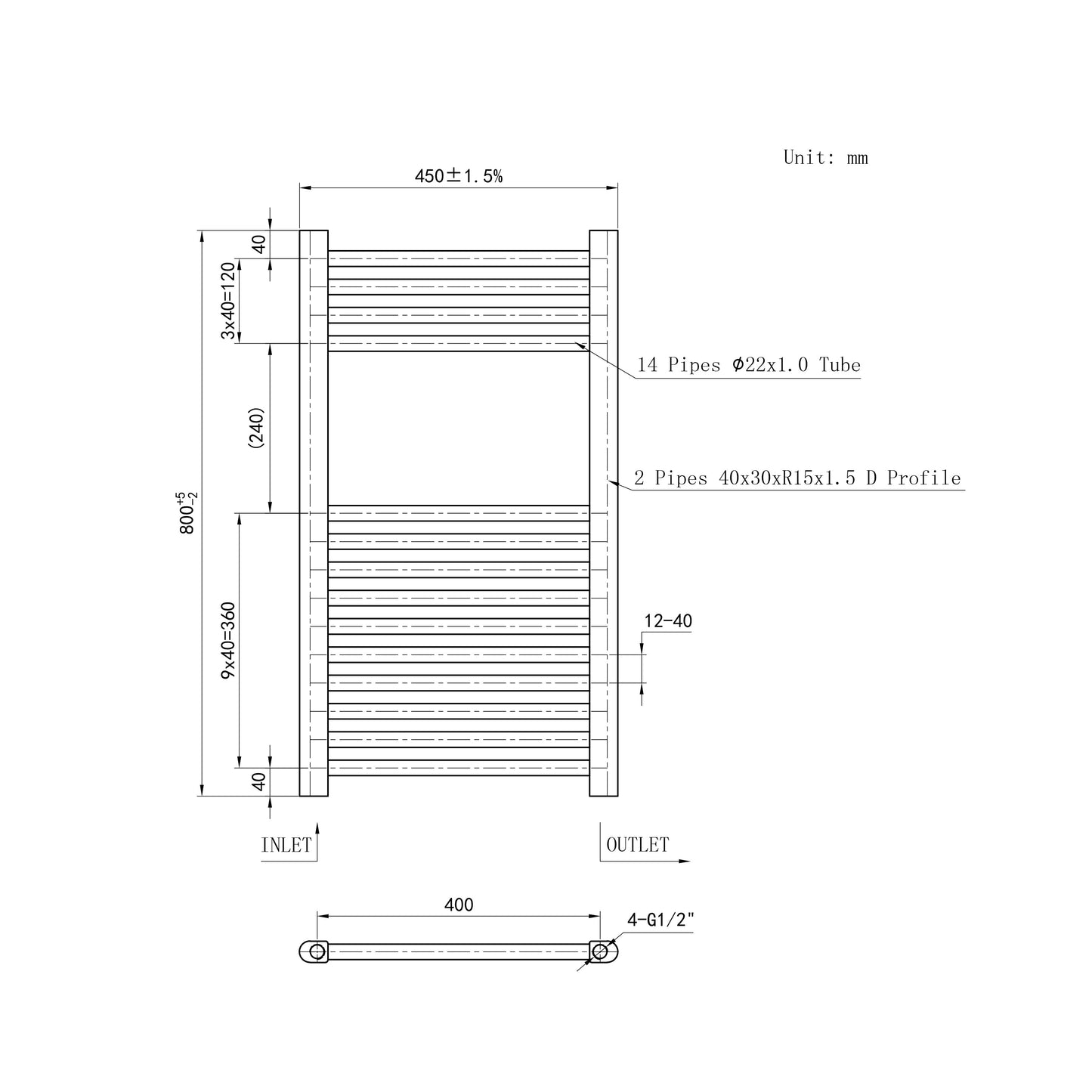 SKY Bathroom Central Heating Towel Rail Straight Design Radiator Warmer