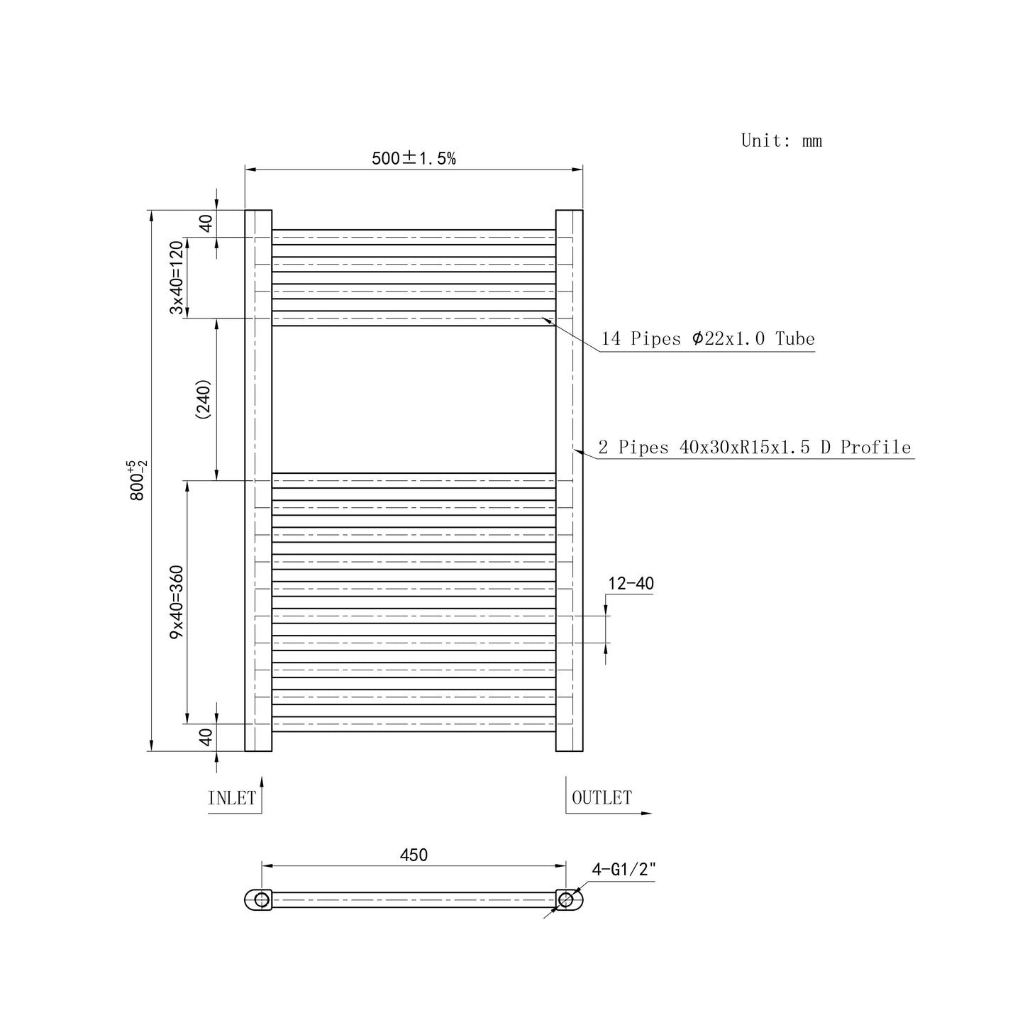 SKY Bathroom Central Heating Towel Rail Straight Design Radiator Warmer