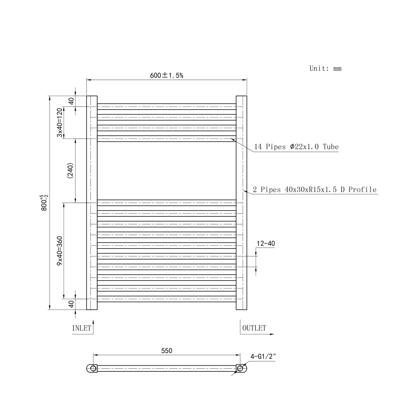 SKY Bathroom Central Heating Towel Rail Straight Design Radiator Warmer