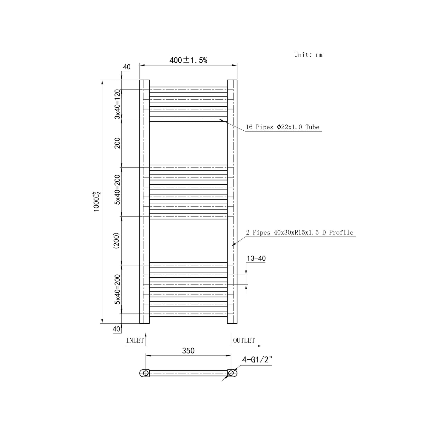 SKY Bathroom Central Heating Towel Rail Straight Design Radiator Warmer