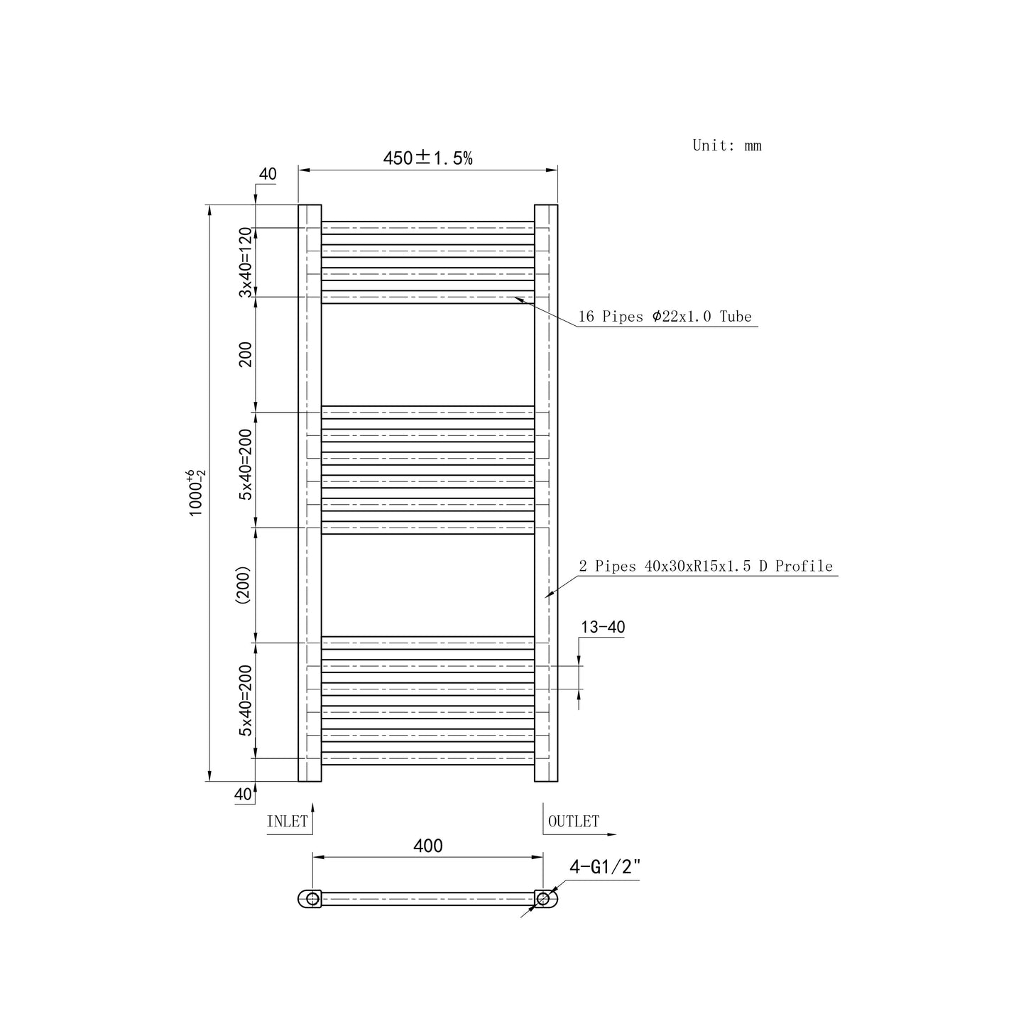 SKY Bathroom Central Heating Towel Rail Straight Design Radiator Warmer