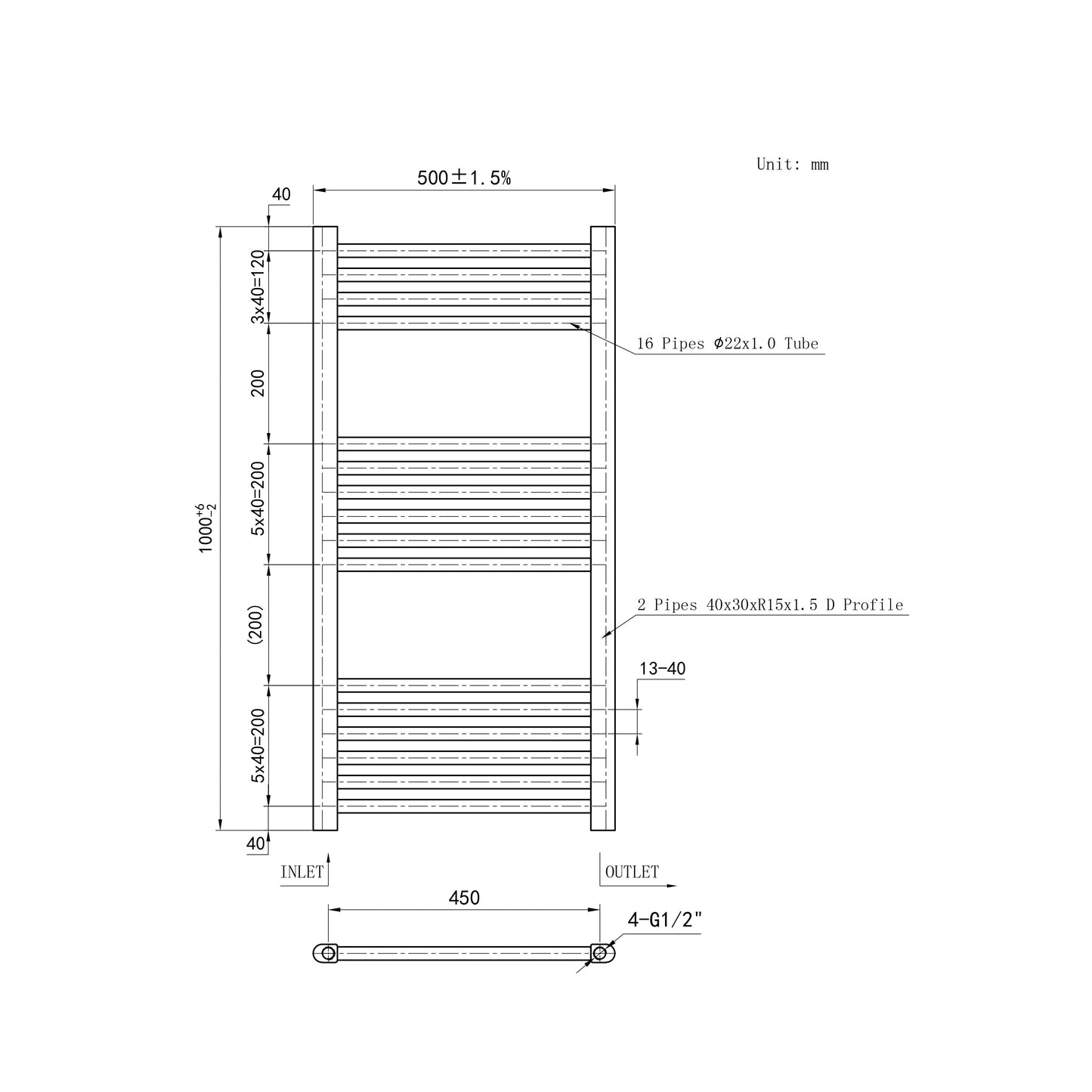 SKY Bathroom Central Heating Towel Rail Straight Design Radiator Warmer