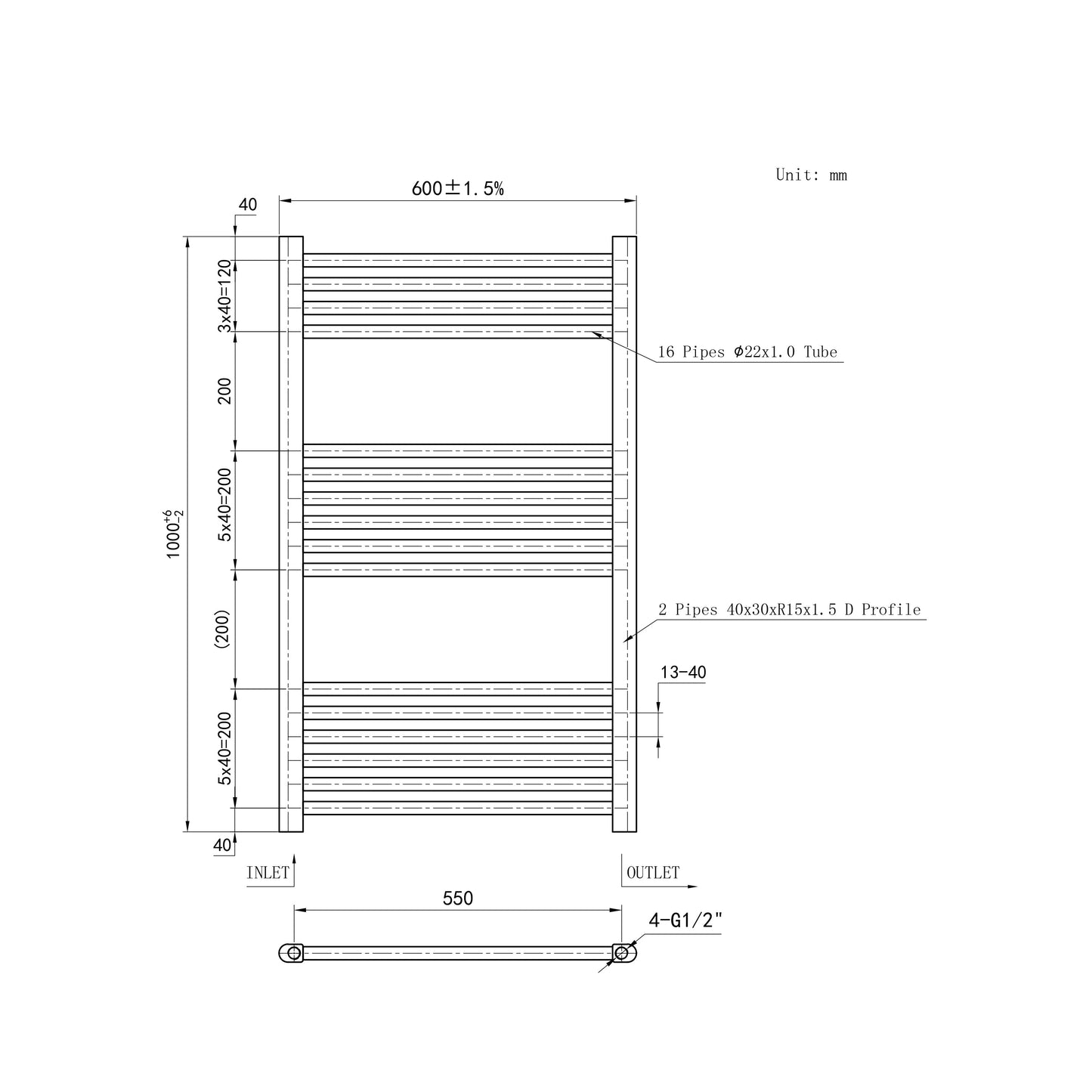 SKY Bathroom Central Heating Towel Rail Straight Design Radiator Warmer