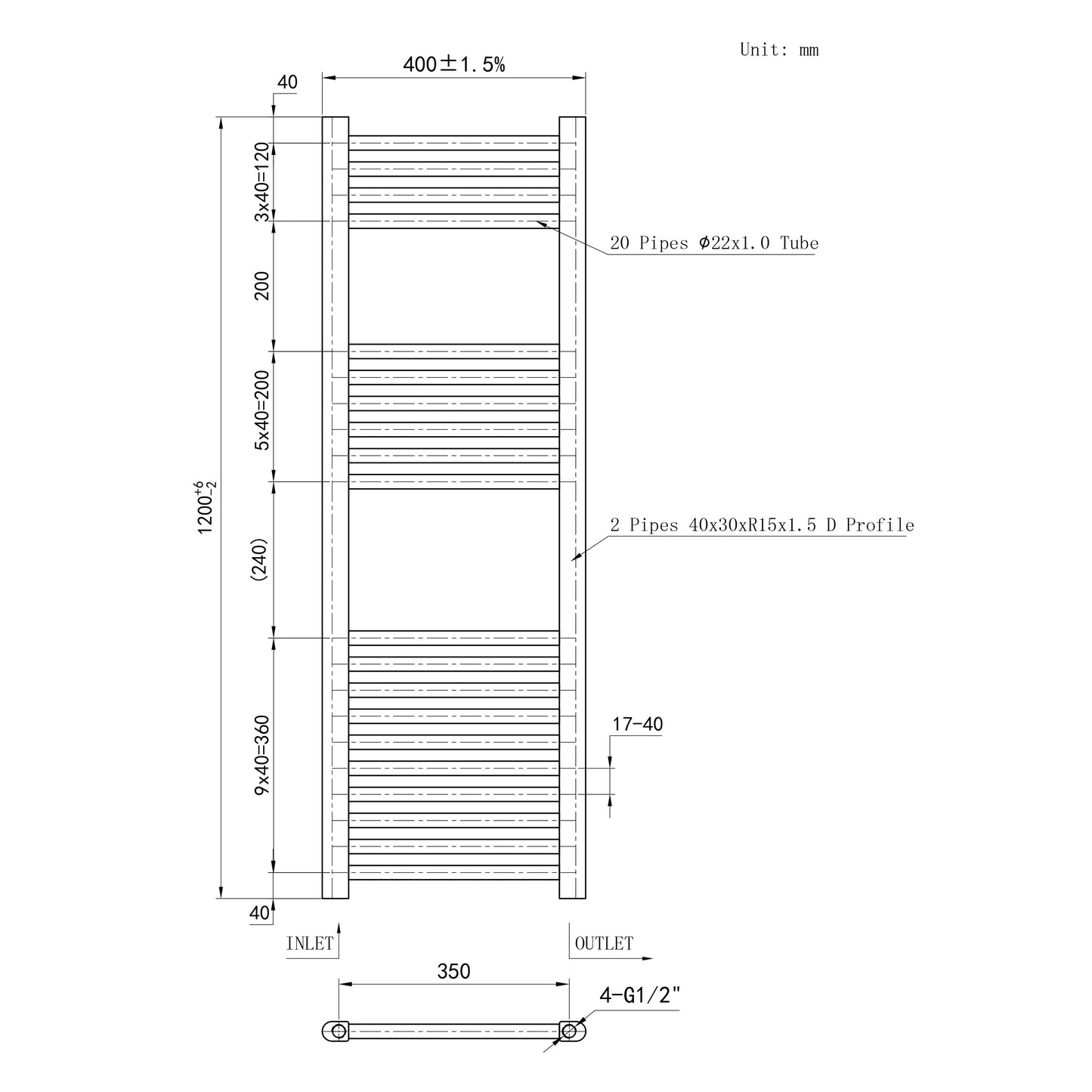 SKY Bathroom Central Heating Towel Rail Straight Design Radiator Warmer