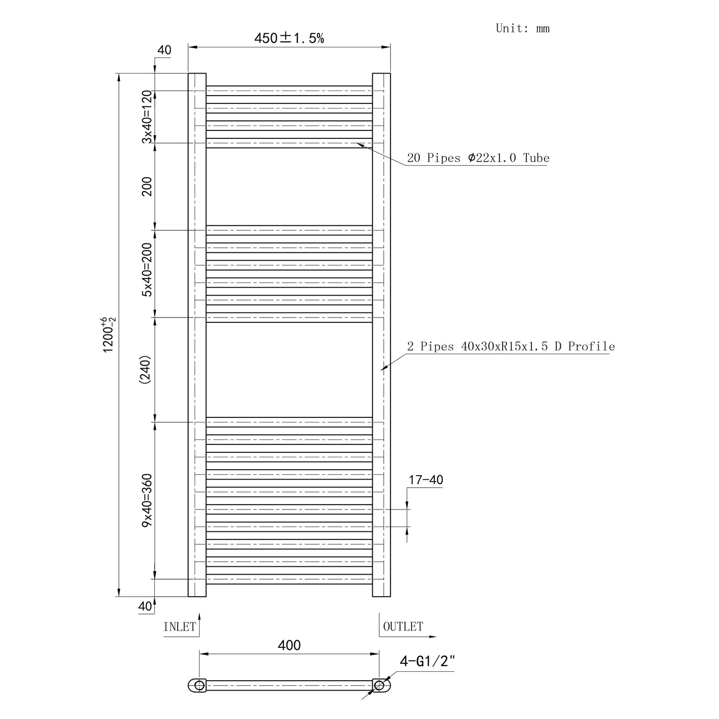 SKY Bathroom Central Heating Towel Rail Straight Design Radiator Warmer
