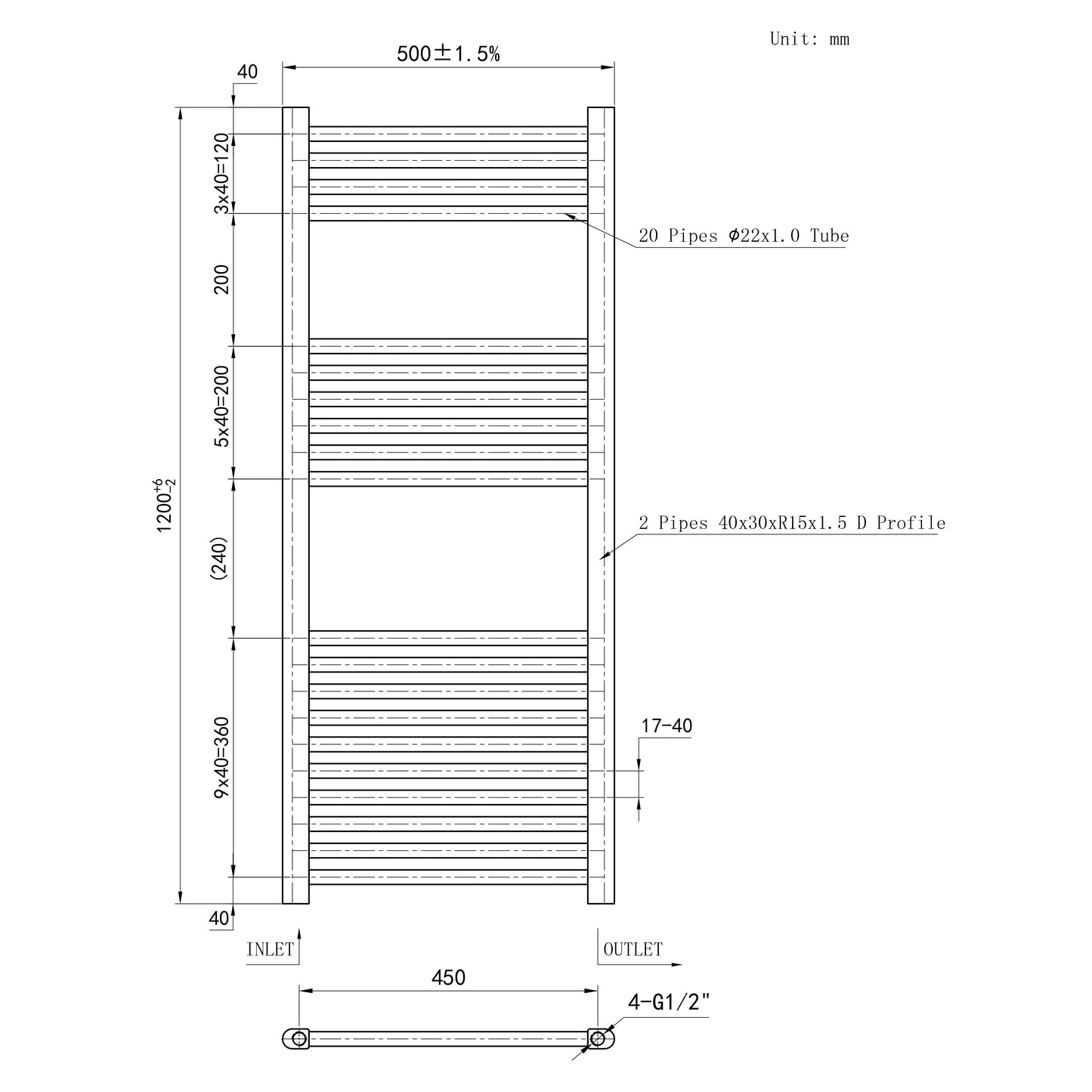 SKY Bathroom Central Heating Towel Rail Straight Design Radiator Warmer