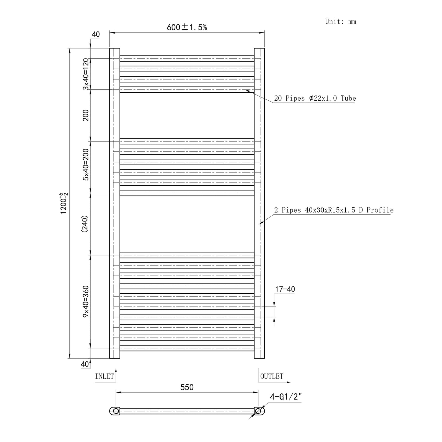 SKY Bathroom Central Heating Towel Rail Straight Design Radiator Warmer