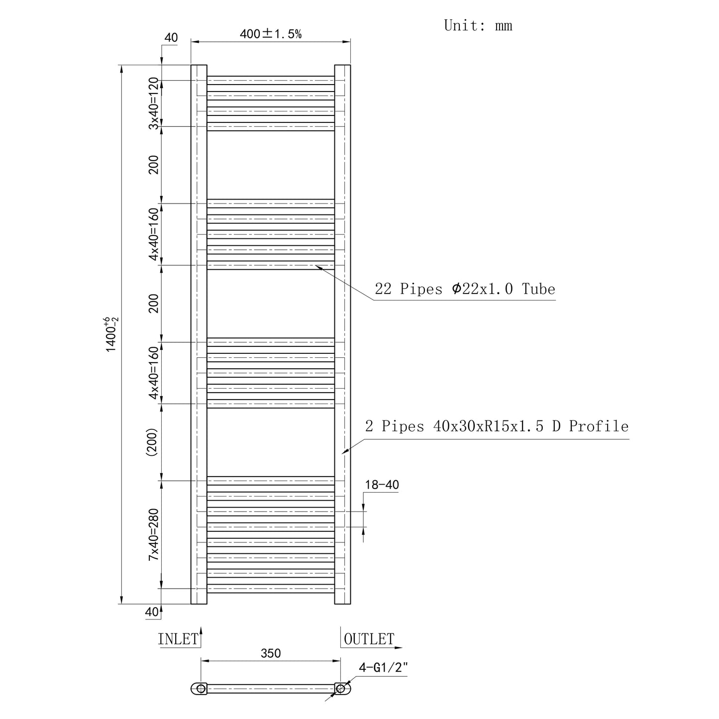 SKY Bathroom Central Heating Towel Rail Straight Design Radiator Warmer