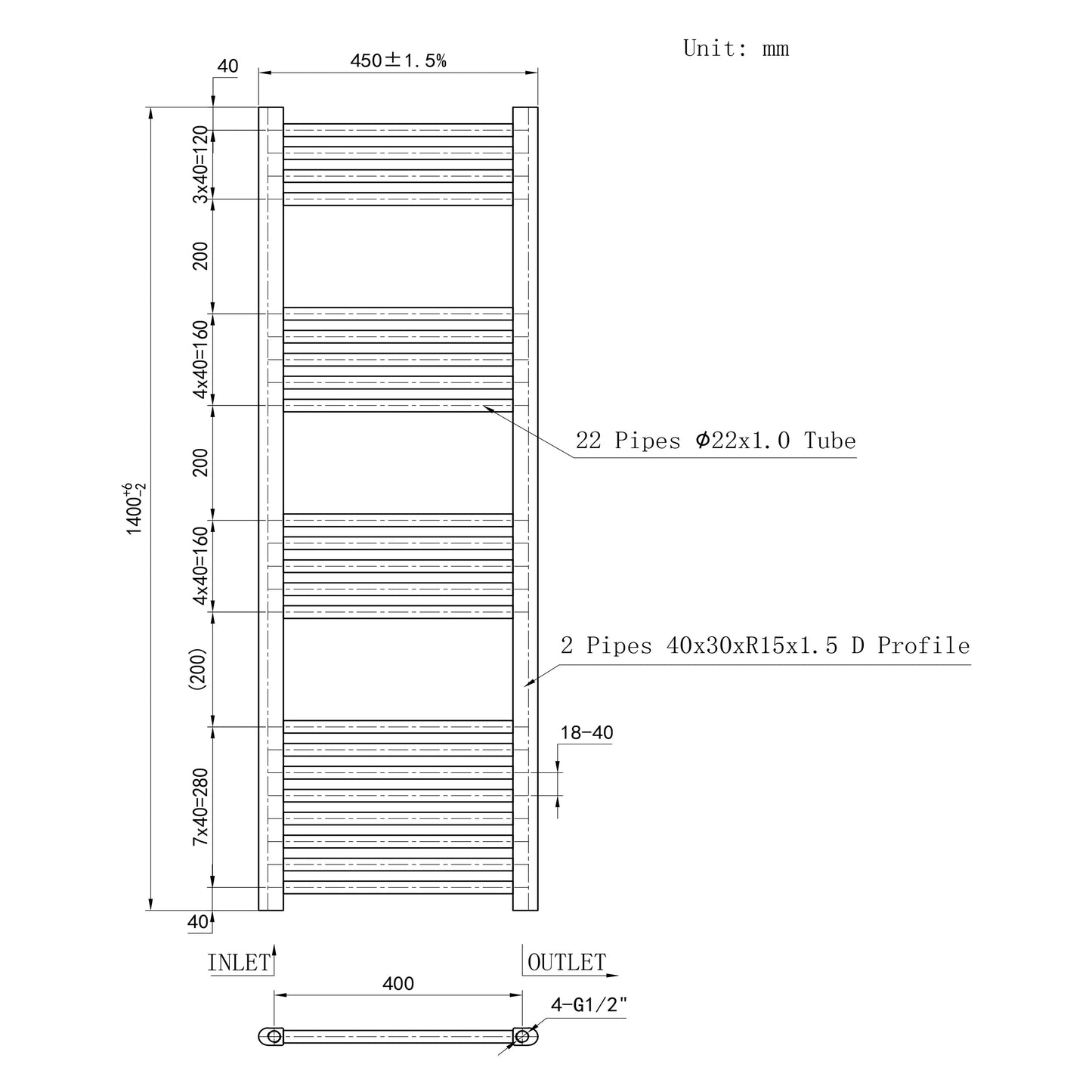 SKY Bathroom Central Heating Towel Rail Straight Design Radiator Warmer