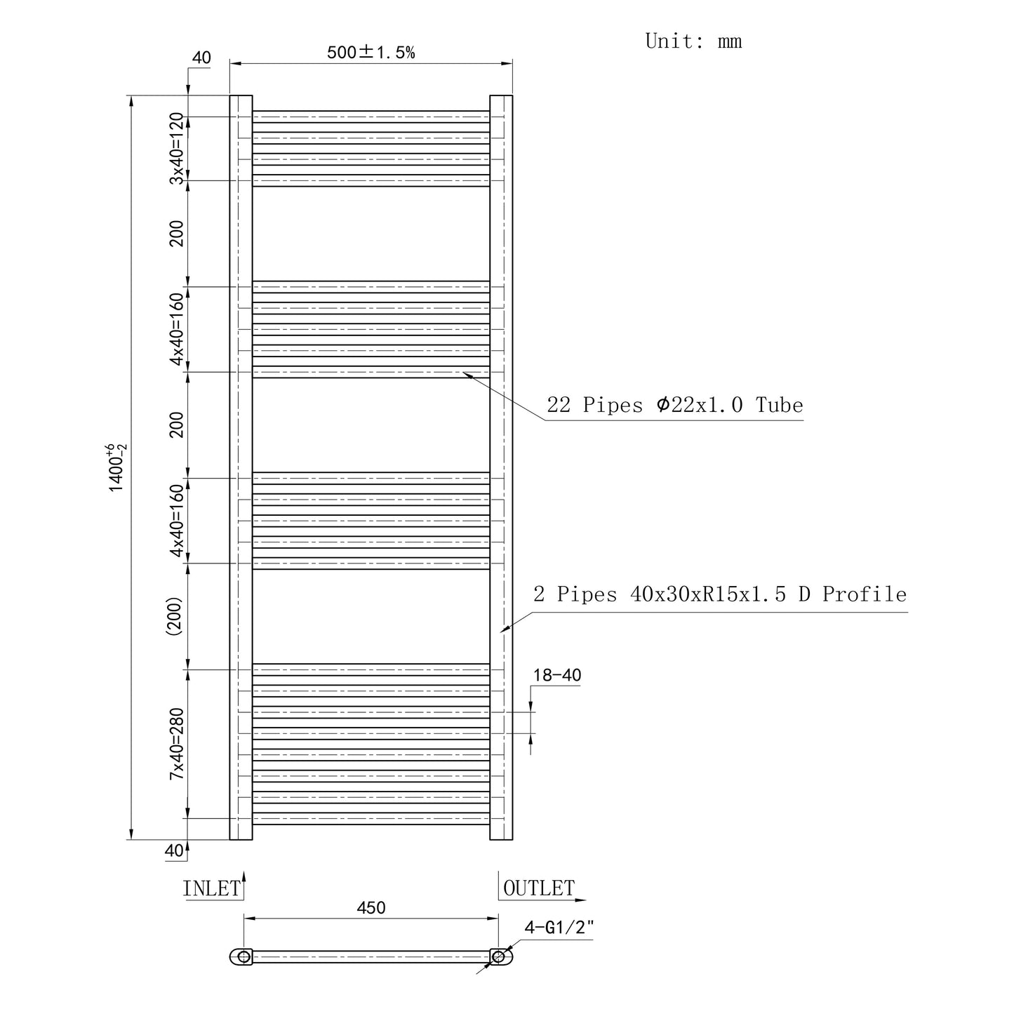 SKY Bathroom Central Heating Towel Rail Straight Design Radiator Warmer