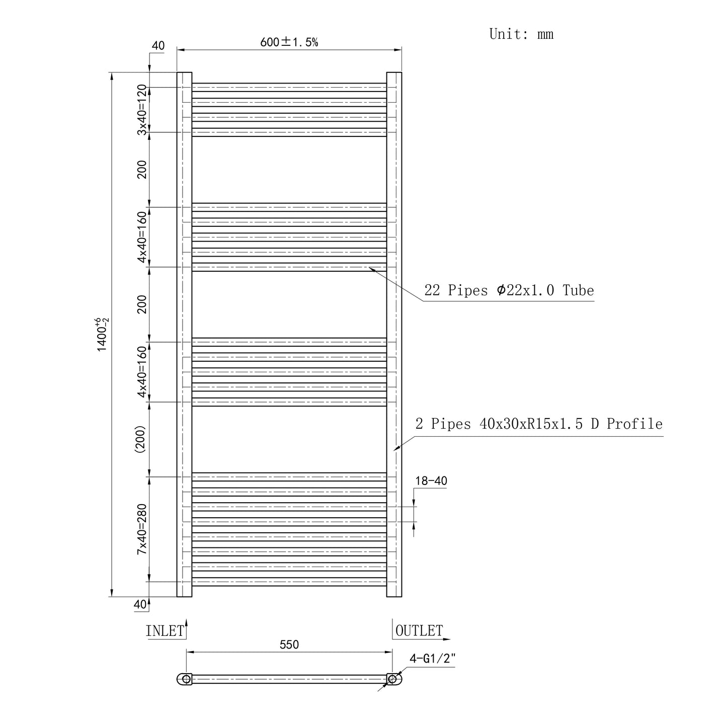 SKY Bathroom Central Heating Towel Rail Straight Design Radiator Warmer