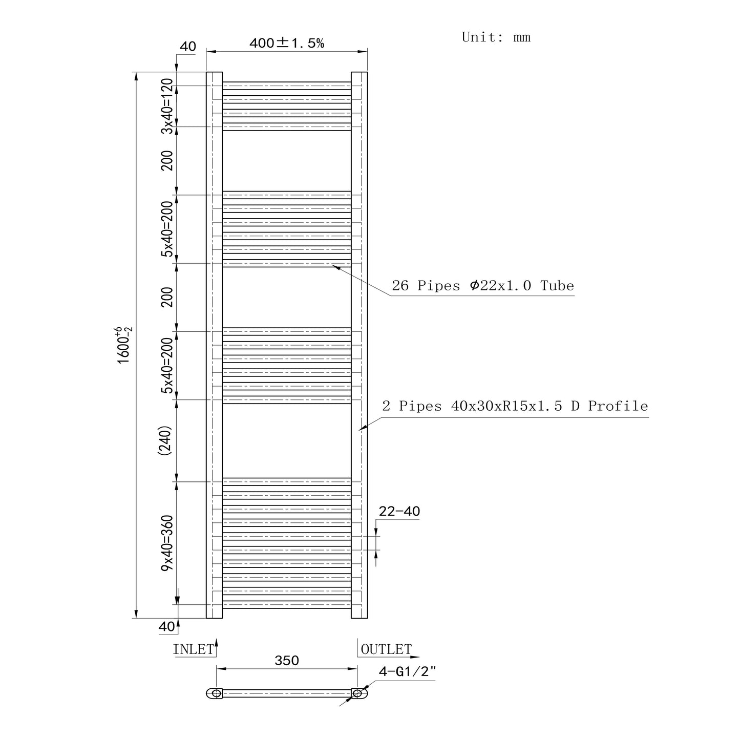 SKY Bathroom Central Heating Towel Rail Straight Design Radiator Warmer